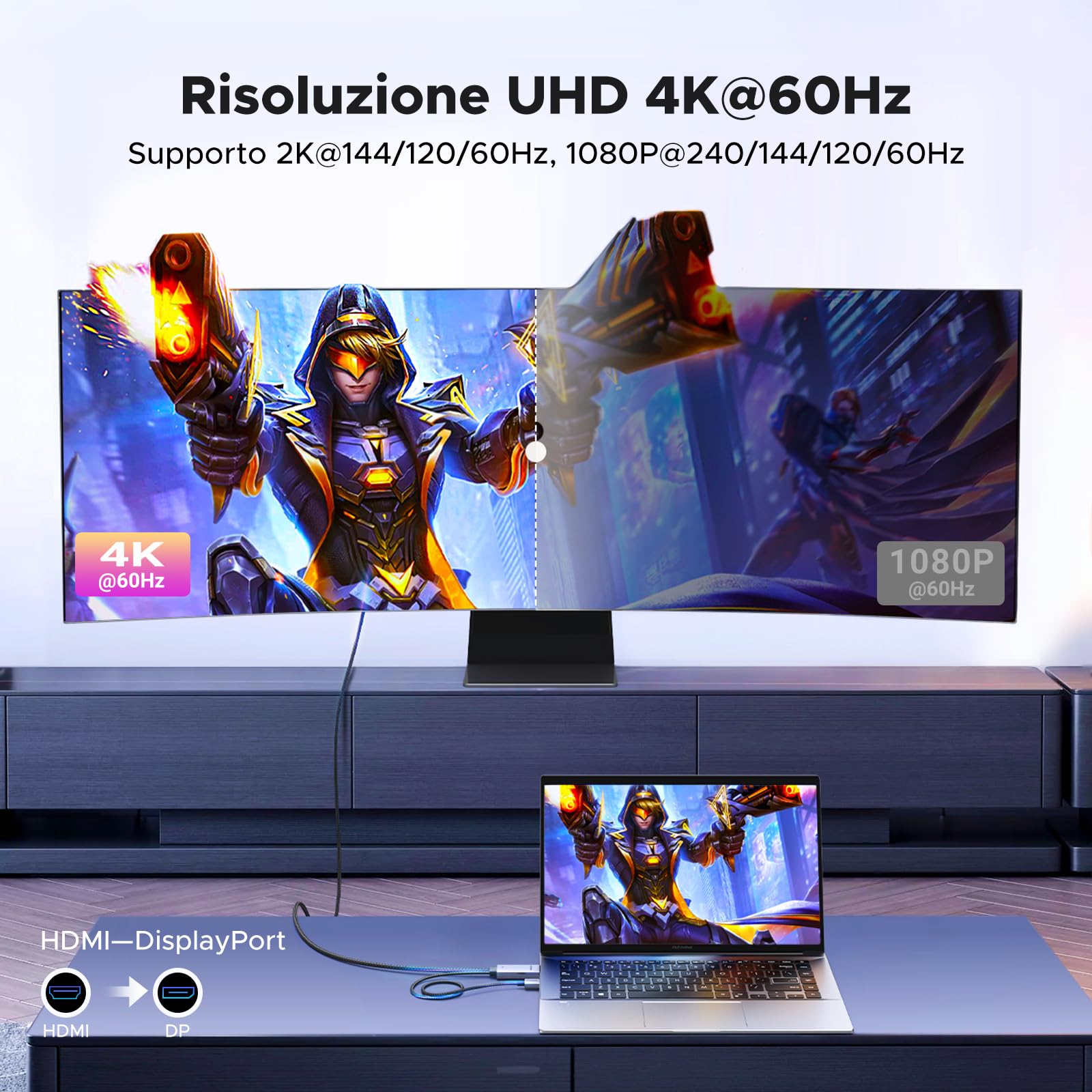 ugreen-cavo-hdmi-a-displayport-4k-60hz-2m-con-alimentazione-usb-a-alluminio image 3