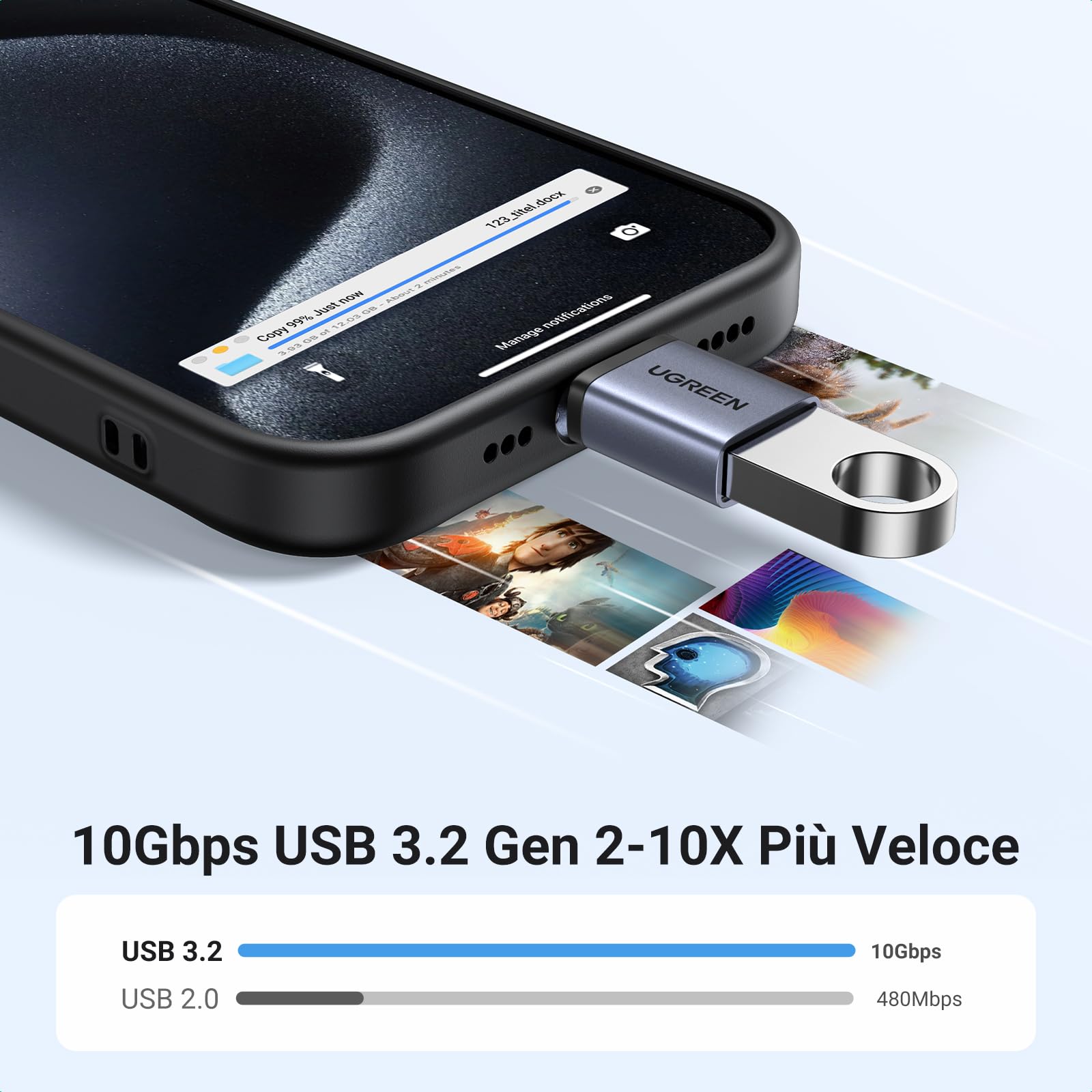 ugreen-adattatore-usb-c-maschio-a-usb-a-femmina-3-0-5gbps-confezione-da-2-grigio image 2