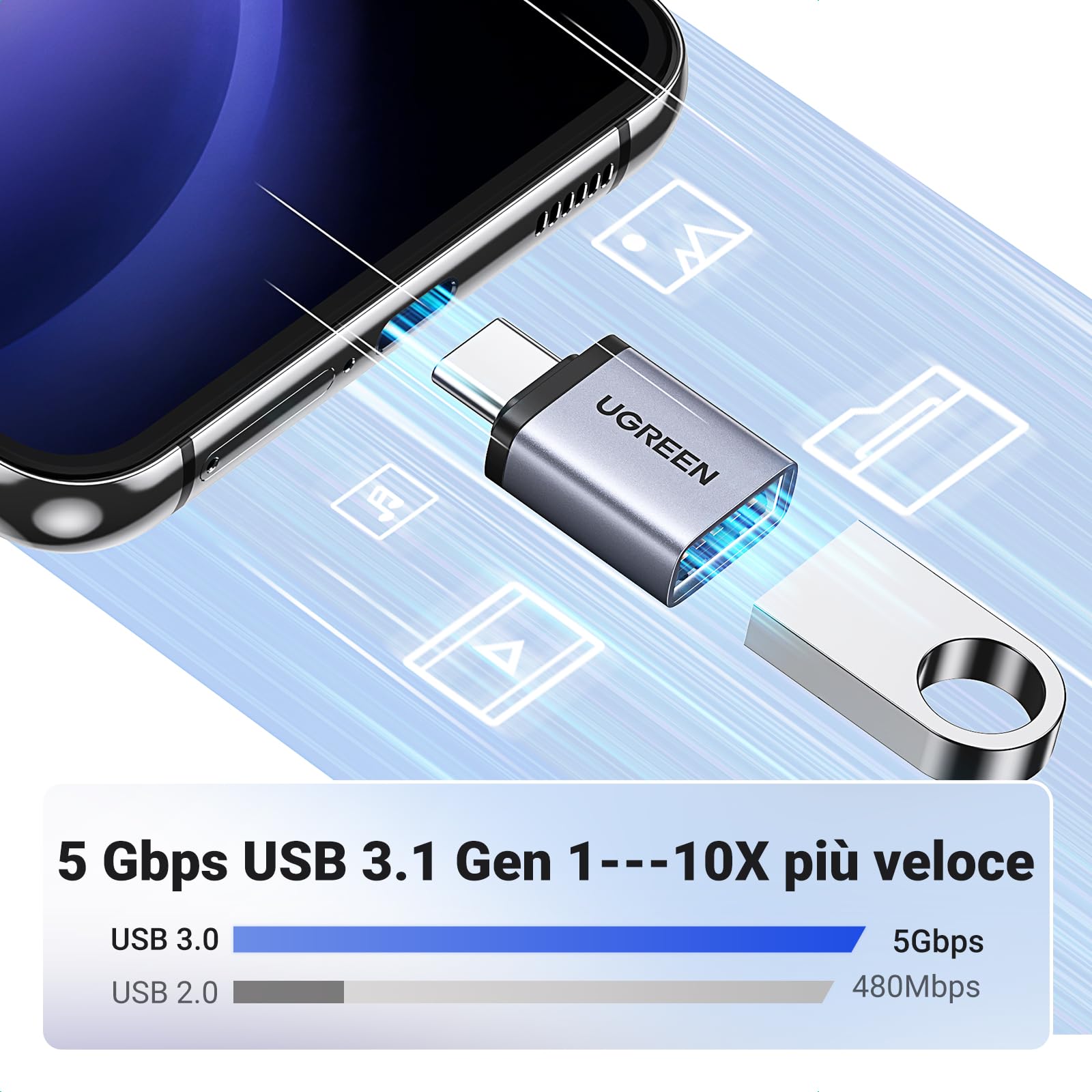 ugreen-adattatore-usb-c-a-usb-a-3-0-5gbps-grigio-confezione-2-pezzi image 4