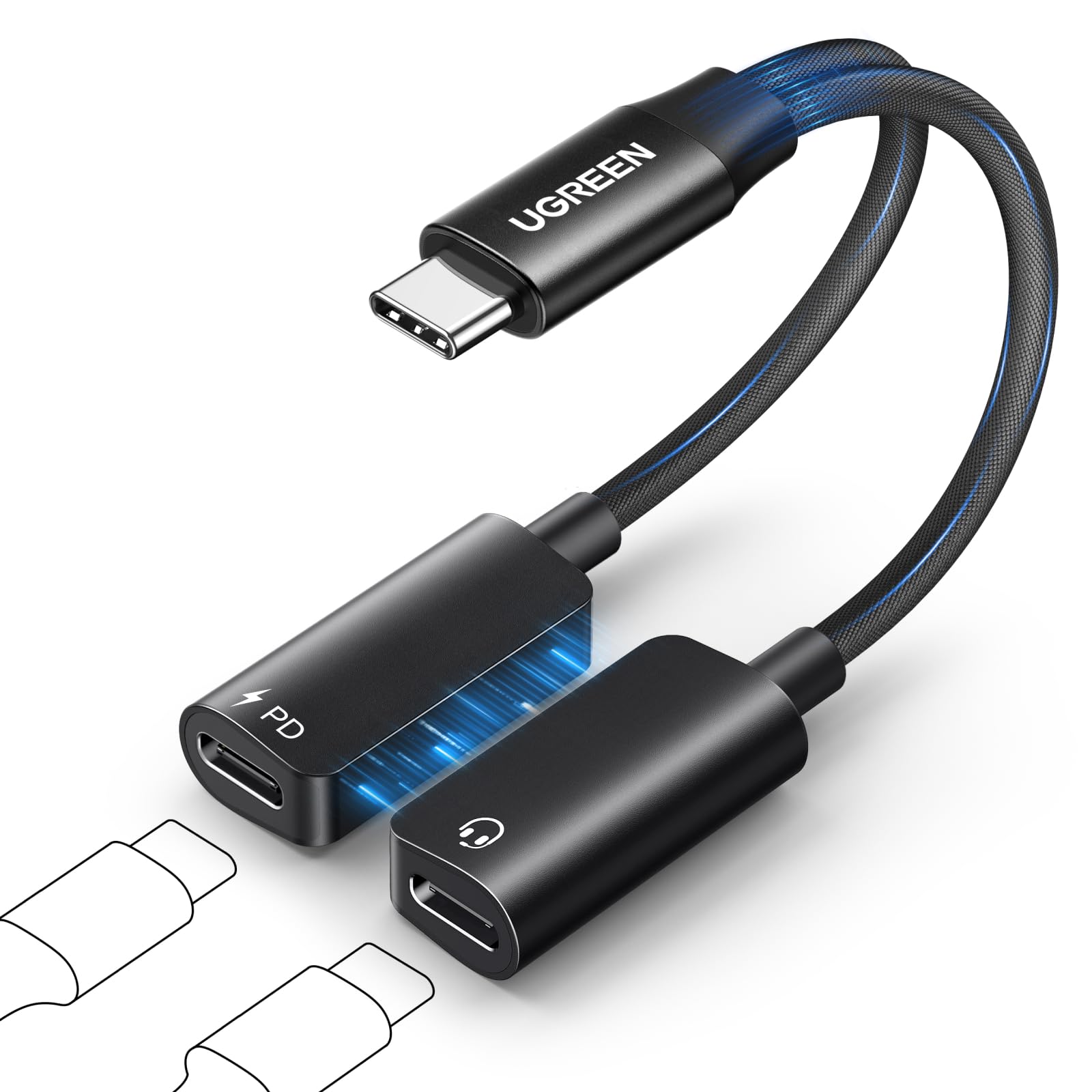 ugreen-adattatore-usb-c-a-usb-c-2-in-1-pd-60w-audio-hi-res-96khz-24bit-magnetico image 1