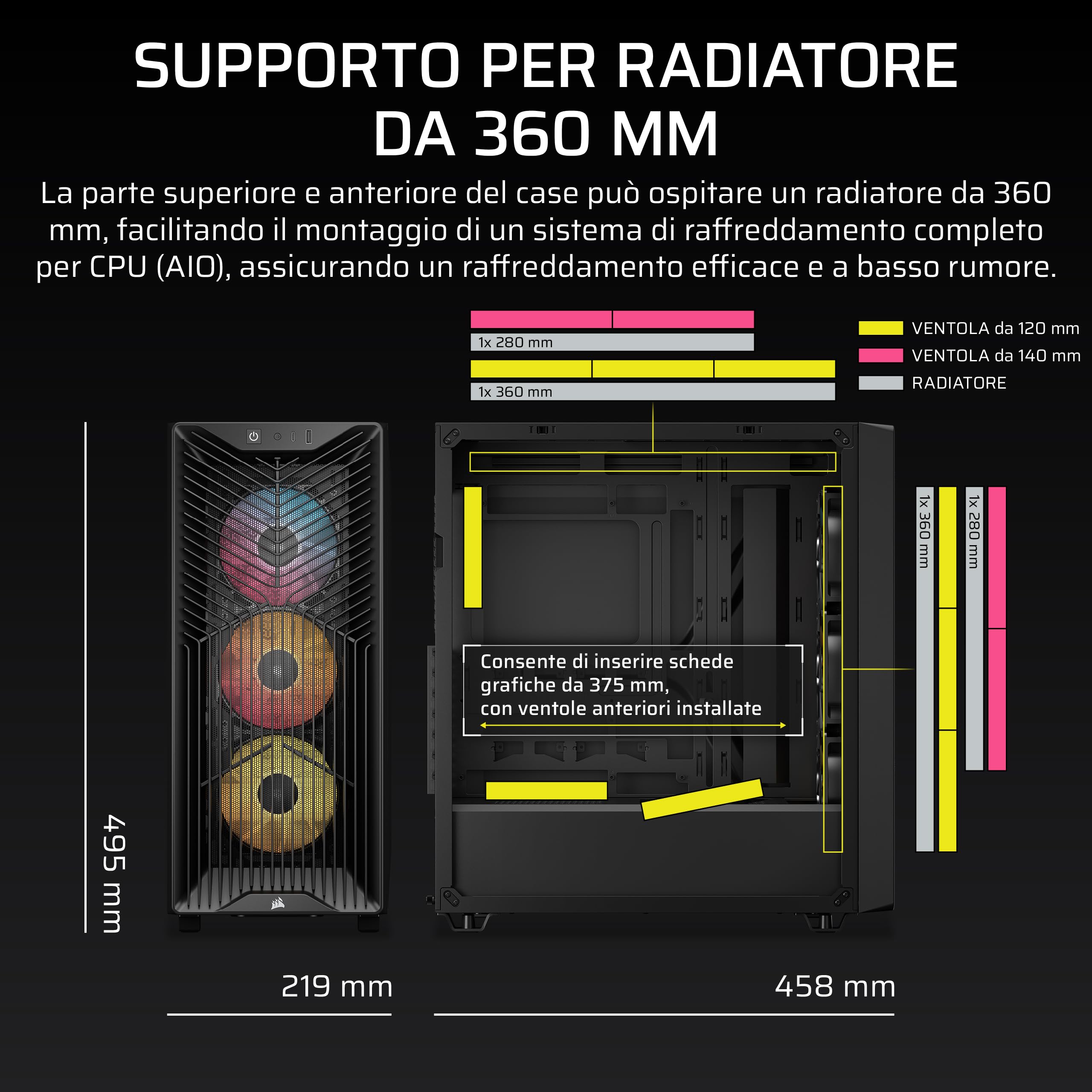 corsair-3200d-rs-argb-case-pc-mid-tower-nero-3-ventole-rs120-argb-radiatore-360m image 3