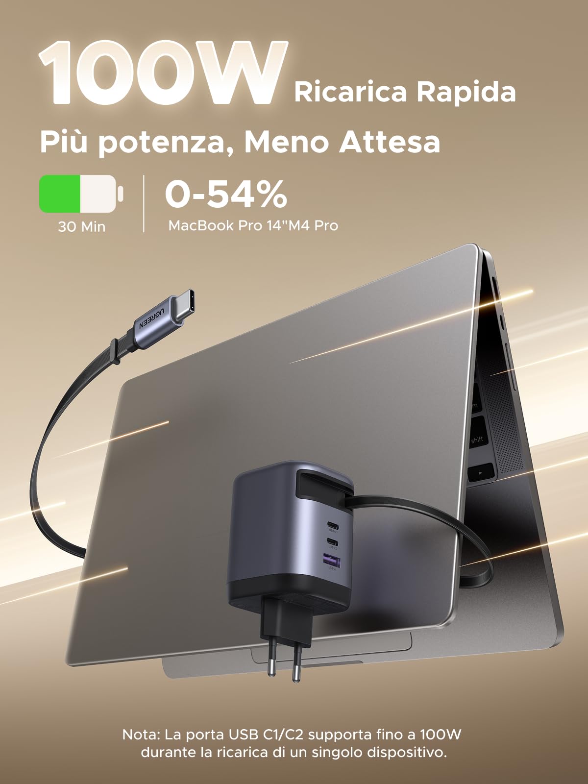 ugreen-nexode-100w-caricatore-usb-c-gan-retrattile-4-in-1 image 2