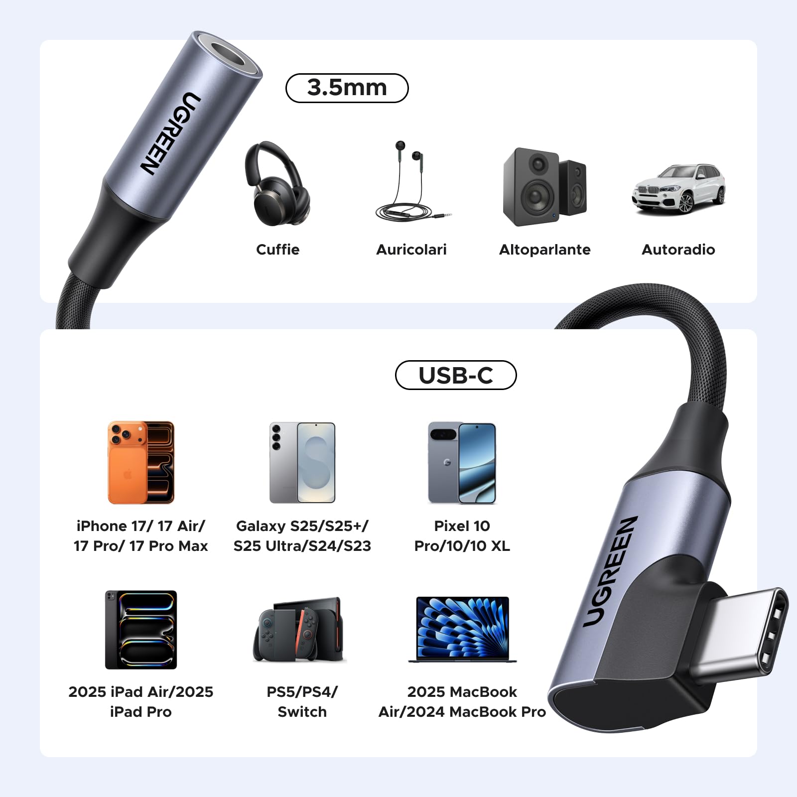 ugreen-adattatore-usb-c-a-jack-audio-3-5-mm-90-con-dac-hi-fi-24bit-96khz image 8