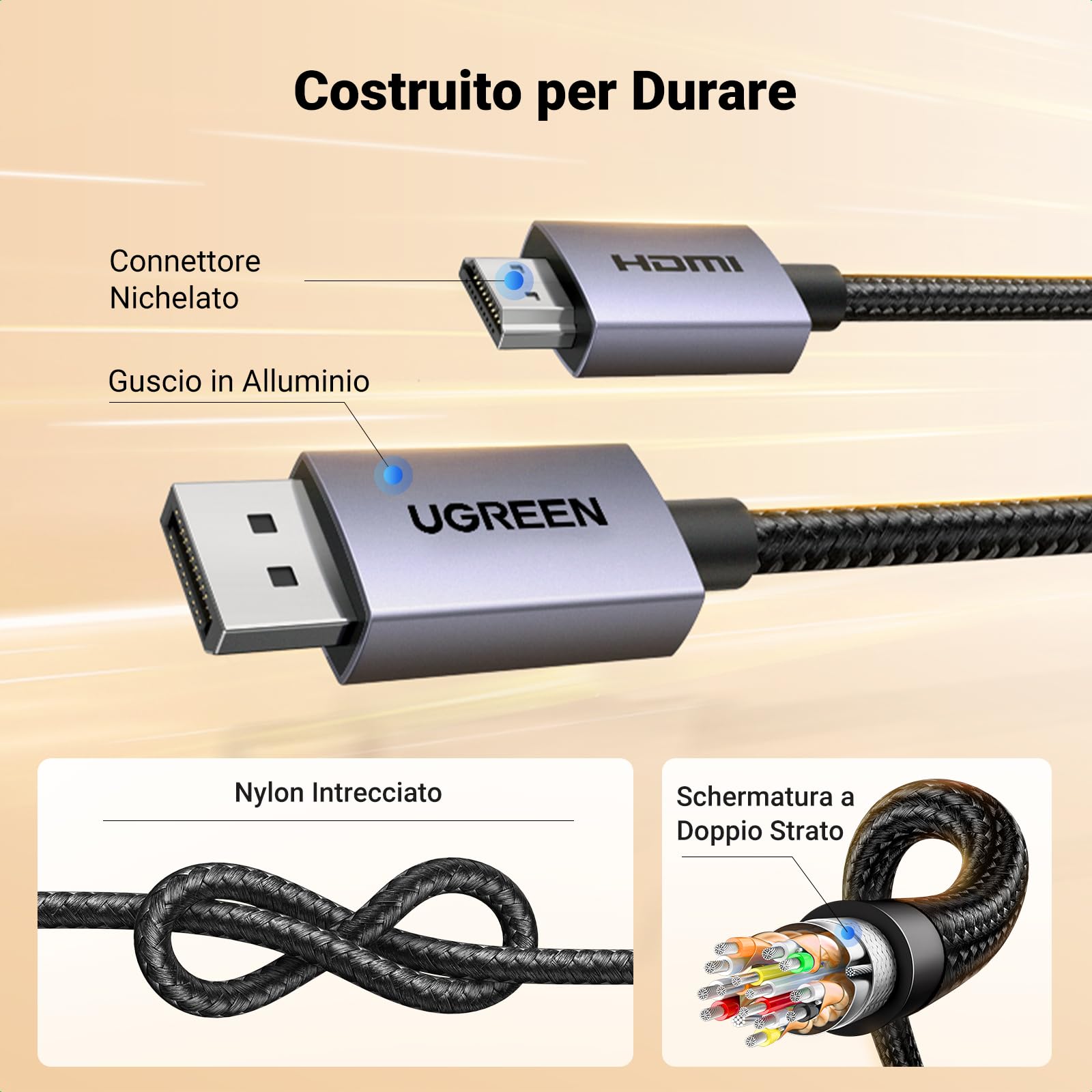ugreen-cavo-displayport-a-hdmi-4k-30hz-2m-cavo-dp-a-hdmi-unidirezionale image 6