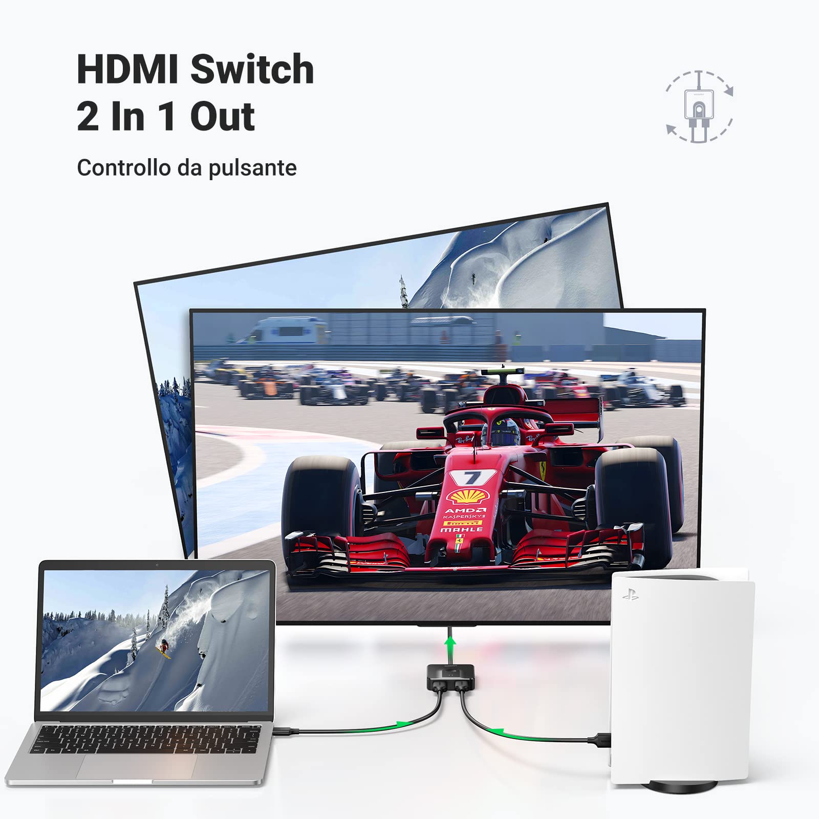 ugreen-switch-hdmi-4k-60hz-bidirezionale-2-in-1-out-con-cavo-1m image 2