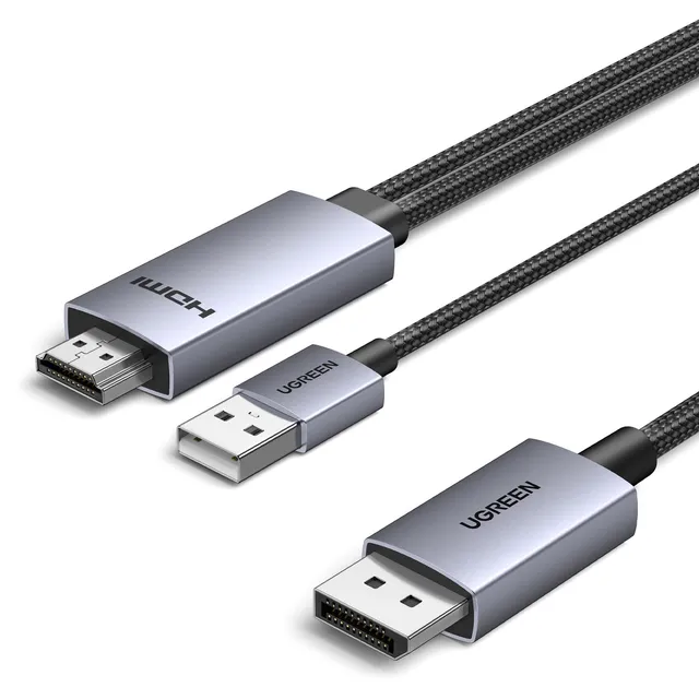 ugreen-cavo-hdmi-a-displayport-4k-60hz-2m-con-alimentazione-usb-a-alluminio image 1