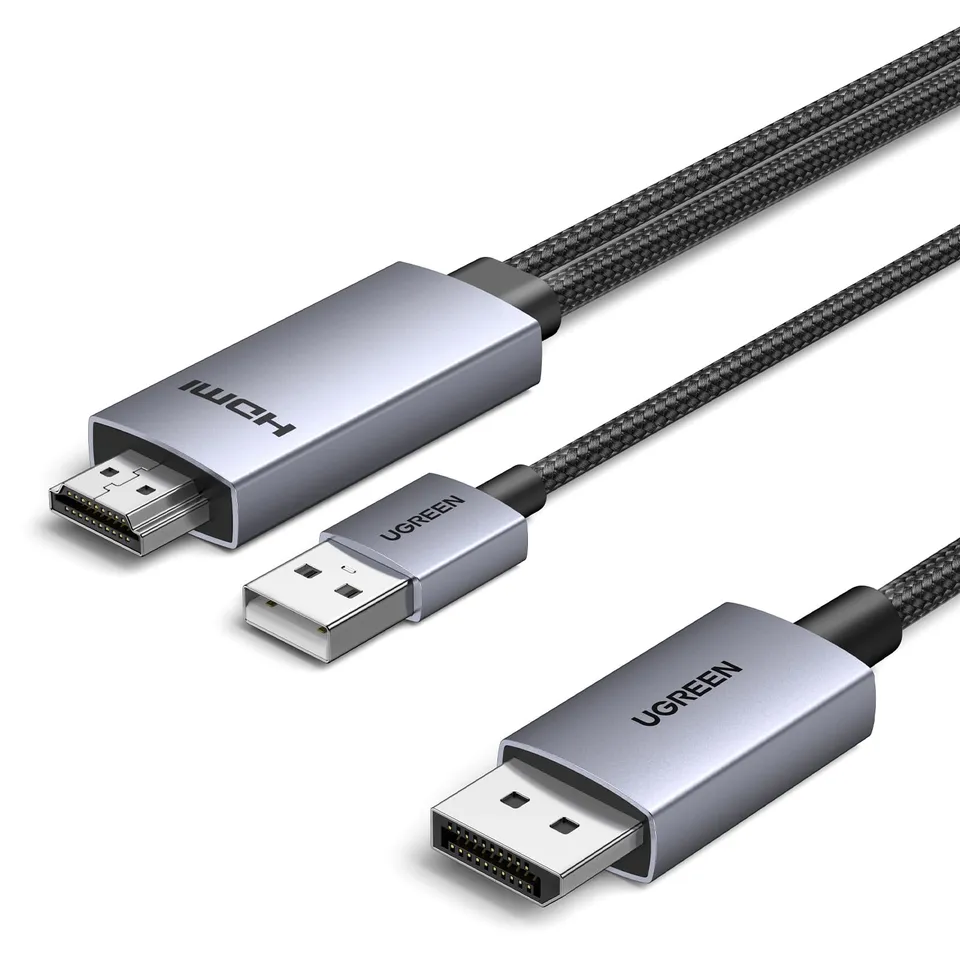 ugreen-cavo-hdmi-a-displayport-4k-60hz-2m-con-alimentazione-usb-a-alluminio image 1