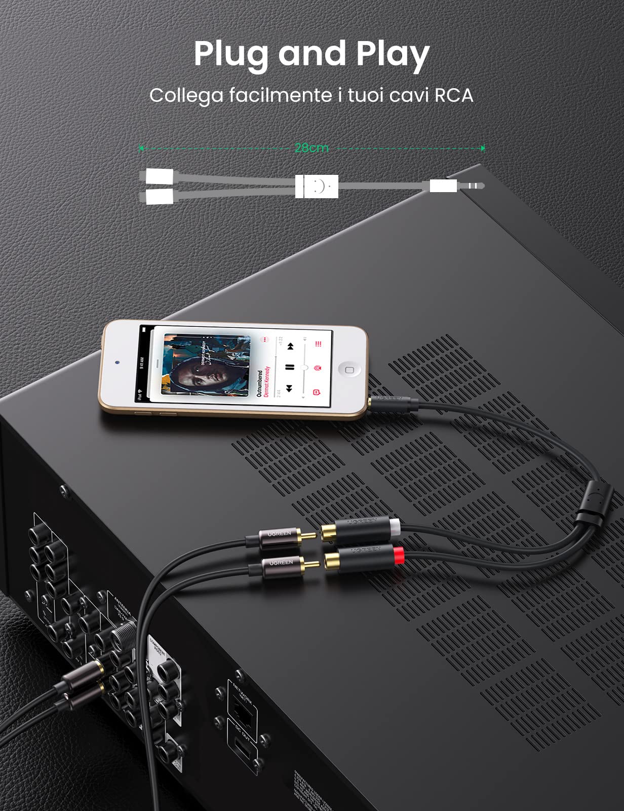 ugreen-adattatore-audio-2-rca-femmina-a-jack-3-5mm-maschio-20cm image 4