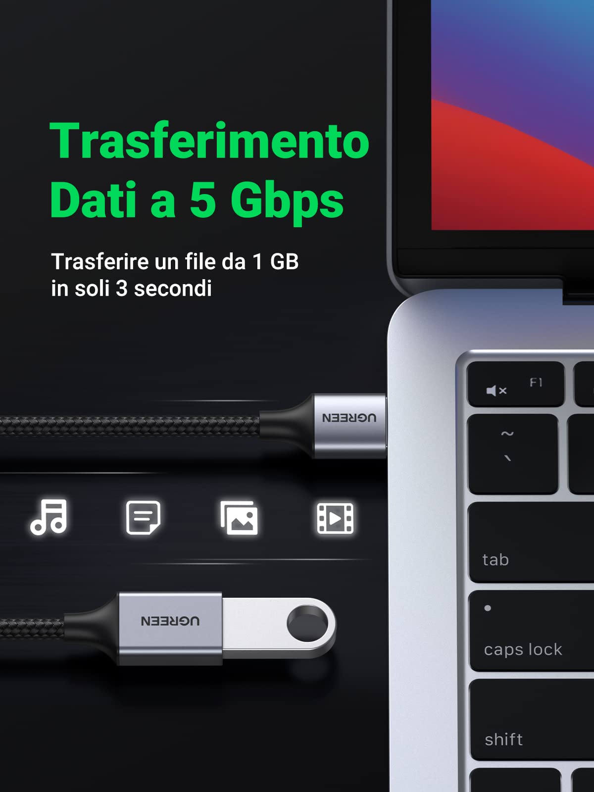 ugreen-cavo-prolunga-usb-3-0-nylon-maschio-a-femmina-5gbps-1m-alluminio image 2