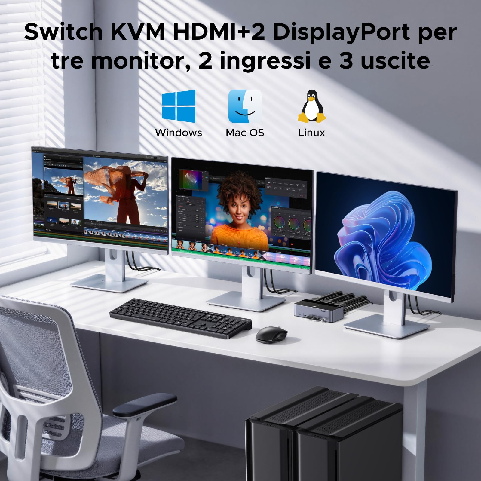 ugreen-switch-kvm-hdmi-2x-dp-2-pc-a-3-monitor-8k-60hz-con-4x-usb-5gbps image 2