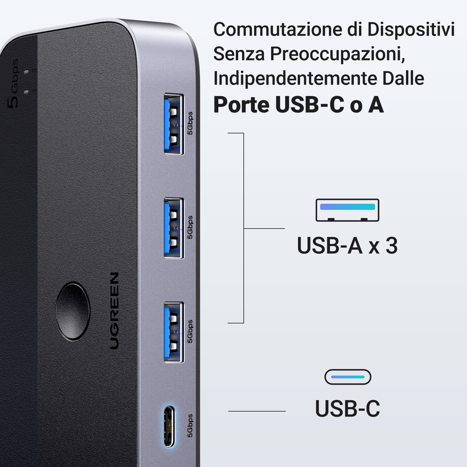 ugreen-switch-kvm-usb-3-0-2-in-4-out-5-gbps-con-controllo-da-tavolo image 3