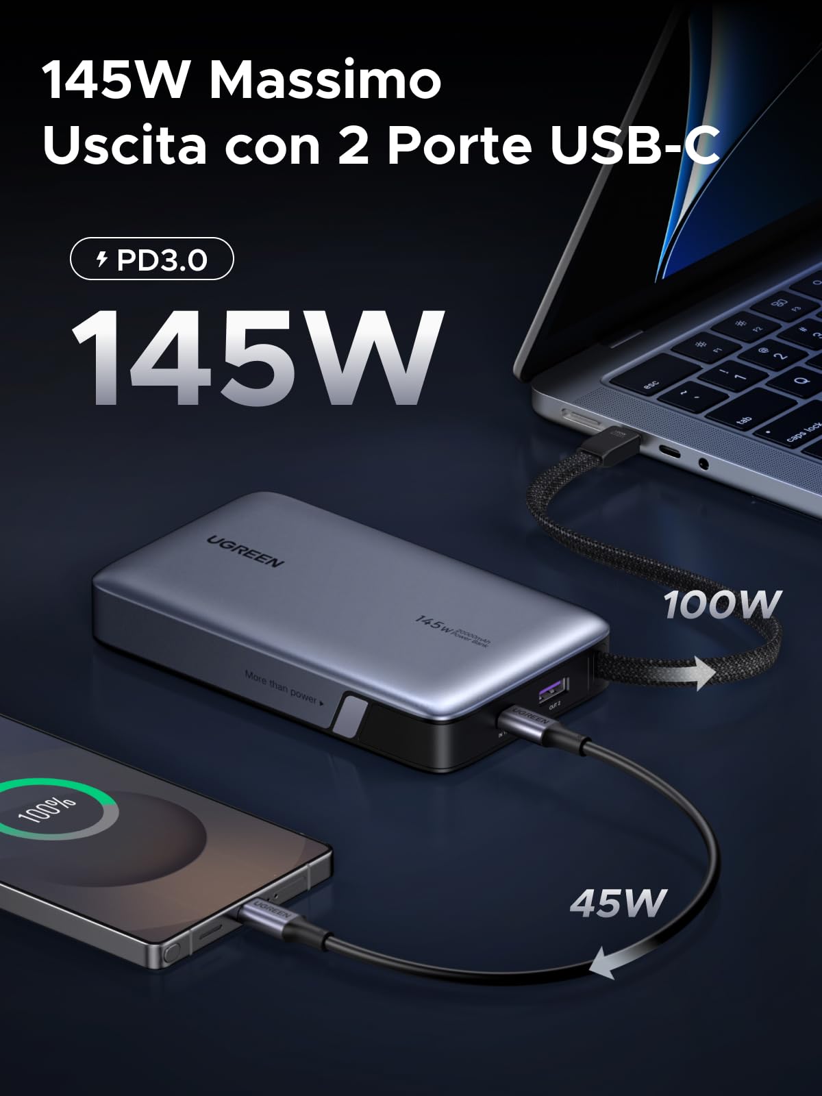 ugreen-nexode-145w-power-bank-20000mah-pd-100w-con-cavo-usb-c-integrato image 4