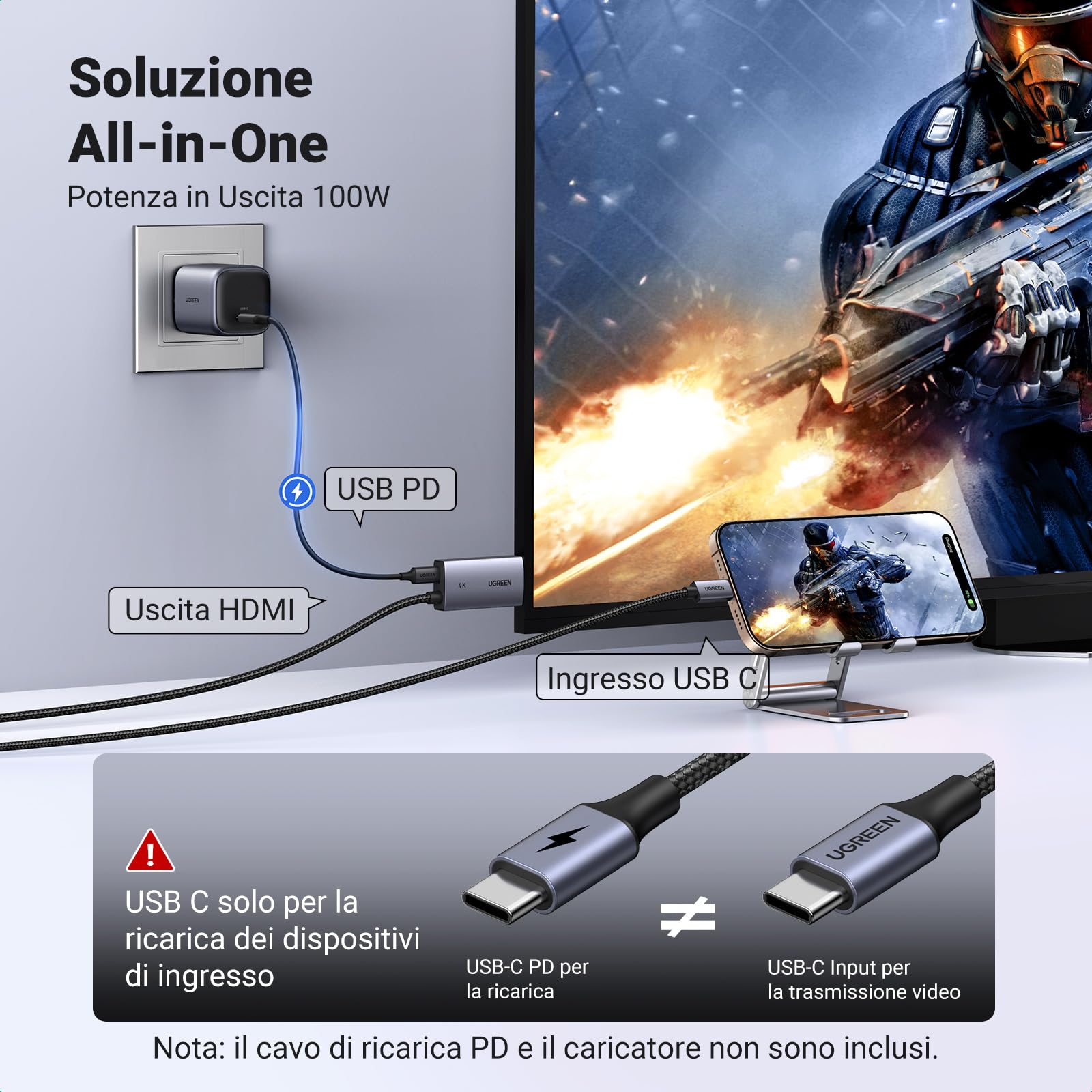 ugreen-cavo-usb-c-a-hdmi-4k-60hz-2m-con-pd-100w-thunderbolt-3-4-5-1440p144hz-e-1 image 3