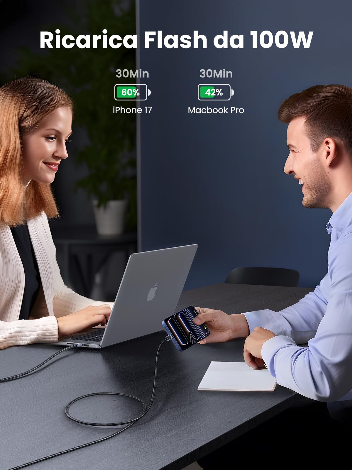 ugreen-zapix-cavo-usb-c-a-usb-c-100w-pd3-0-nylon-1m image 3