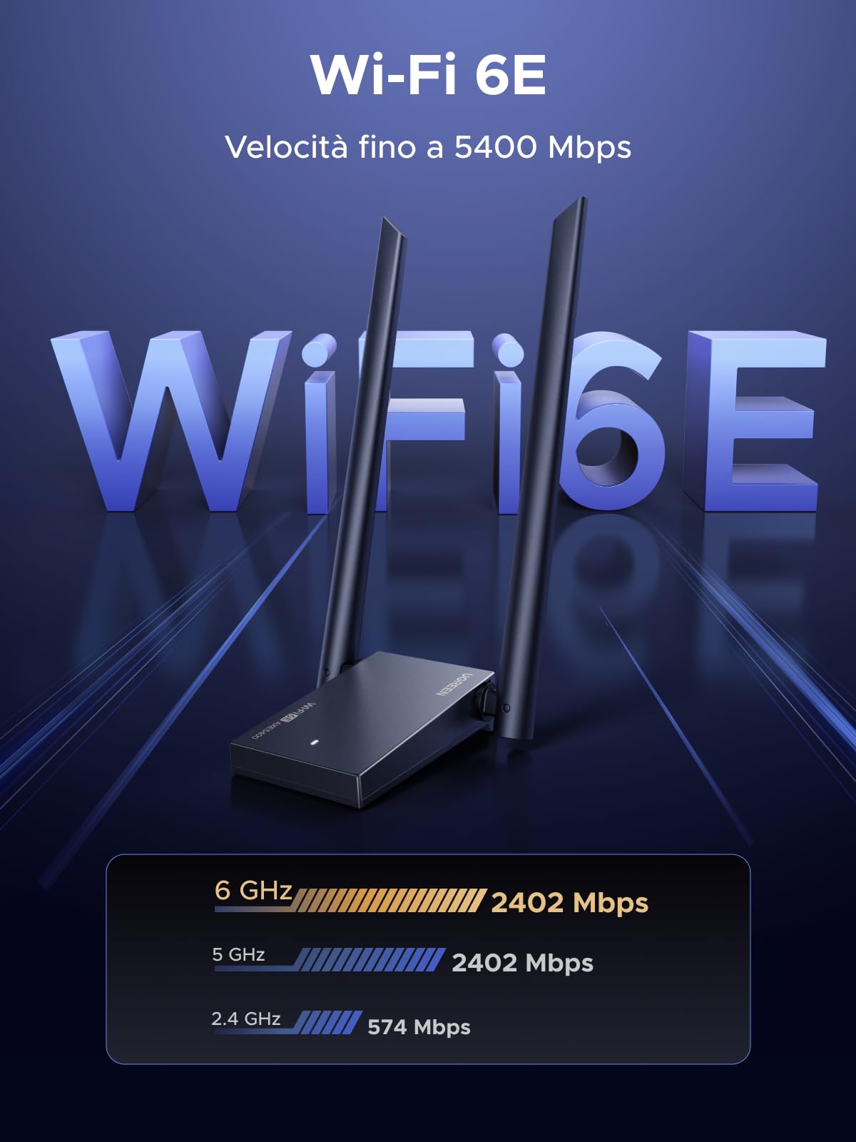 ugreen-chiavetta-usb-wifi-6e-ax5400-tri-band-con-antenne image 2