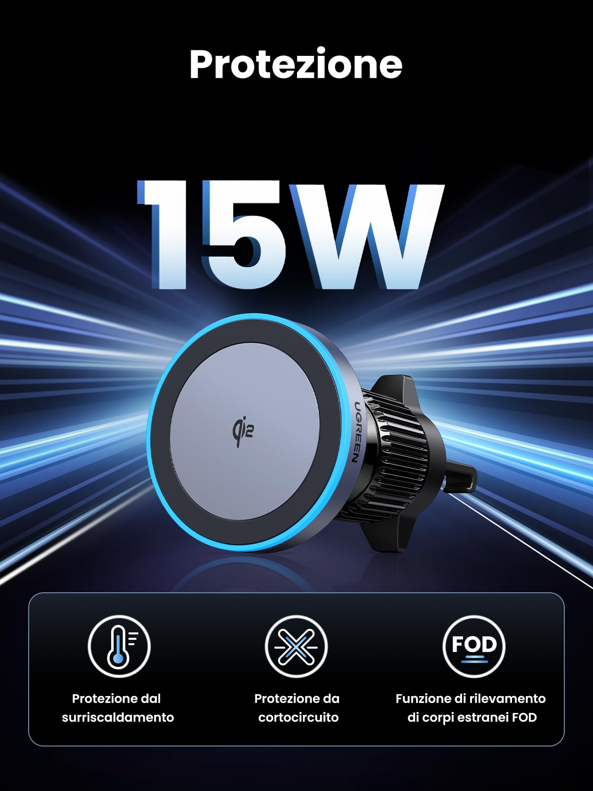 ugreen-magflow-qi2-caricatore-wireless-magnetico-15w-da-auto-supporto-bocchetta- image 3