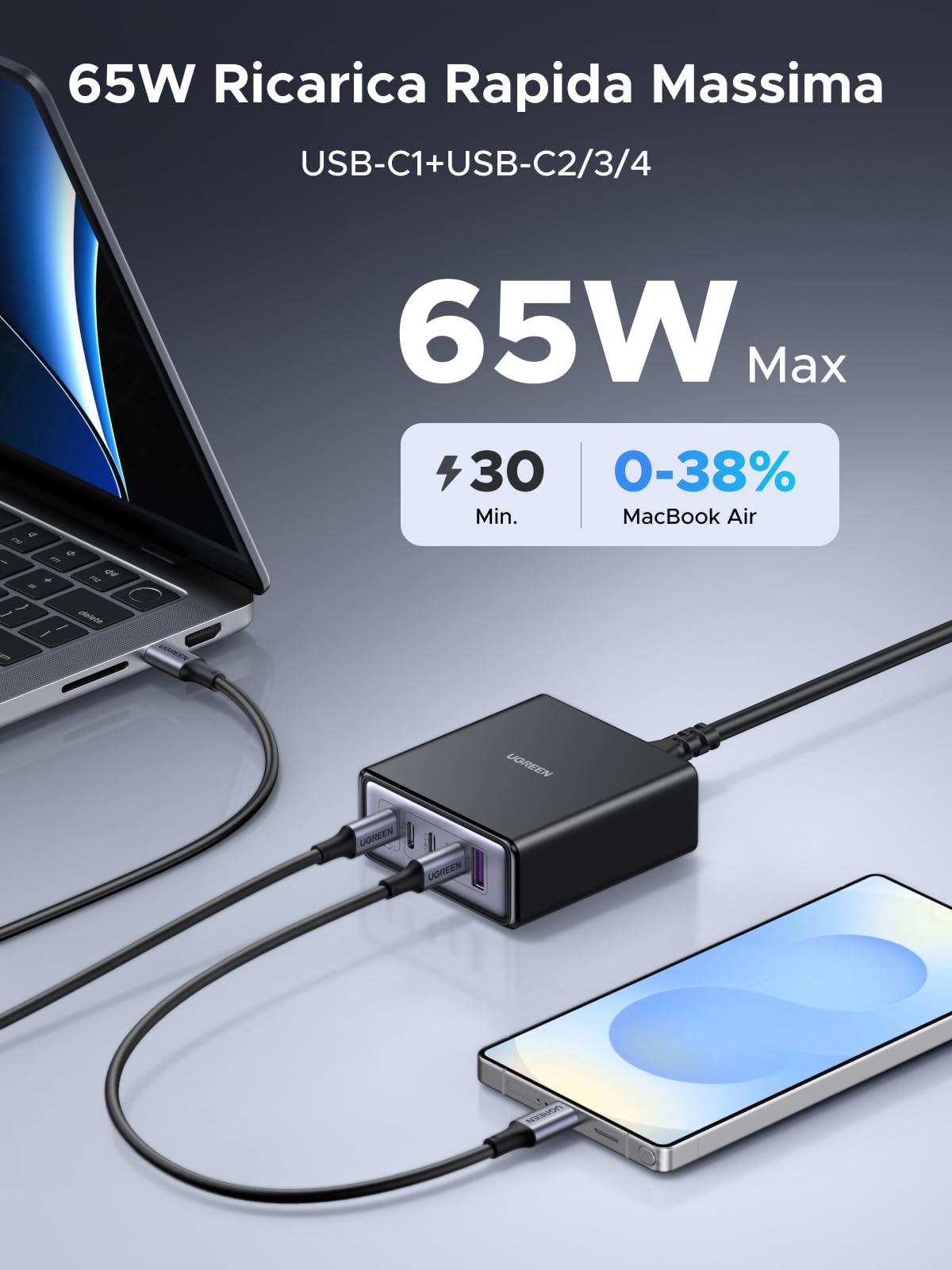 ugreen-zapix-65w-stazione-di-ricarica-gan-5-porte-usb-c-usb-a-pd-3-0-pps image 3