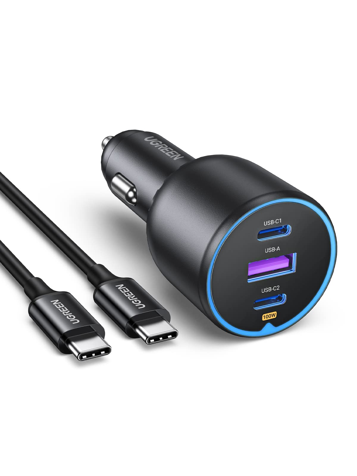 ugreen-130w-caricatore-auto-usb-c-3-porte-con-cavo-100w image 1