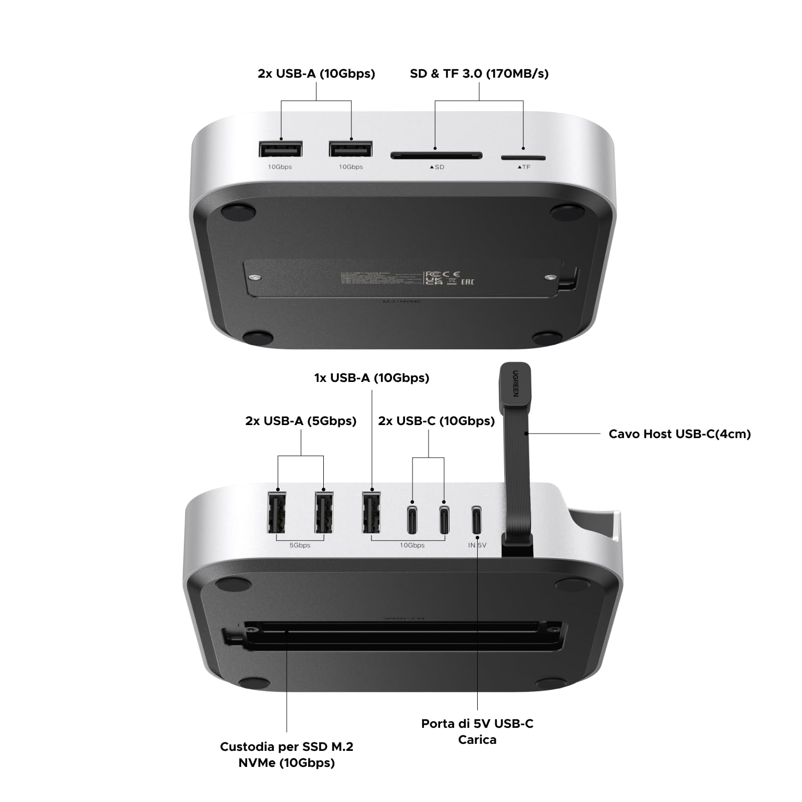 ugreen-docking-station-hub-usb-c-11-in-1-per-mac-mini-m4-con-case-ssd-m-2-nvme image 2