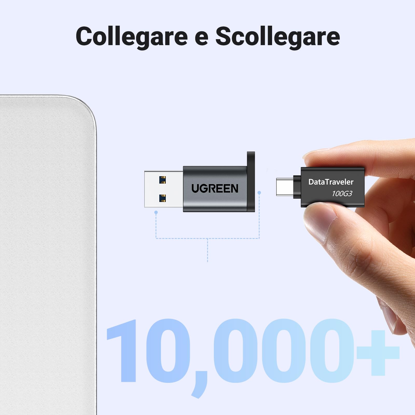 ugreen-adattatore-usb-c-femmina-a-usb-a-maschio-3-0-5gbps-con-ricarica-3a-nero image 6