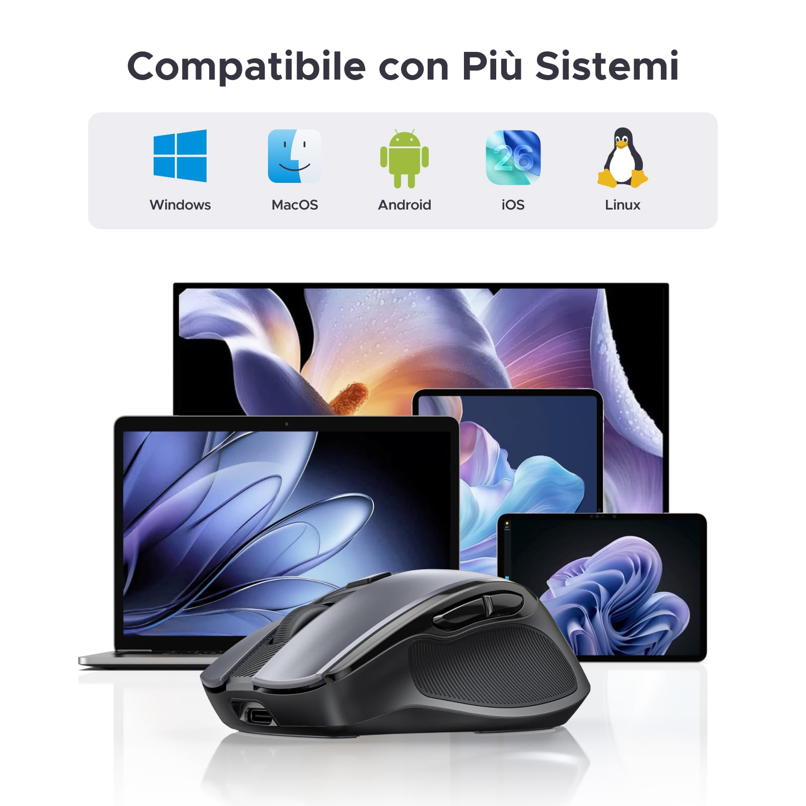 ugreen-mouse-wireless-bluetooth-2-4ghz-ricaricabile-4000-dpi-grigio-scuro image 6