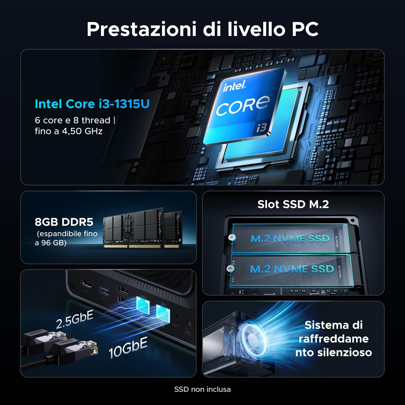 ugreen-nasync-dxp4800-pro-nas-4-vani-senza-hdd-intel-core-i3-1315u-10gbe image 2