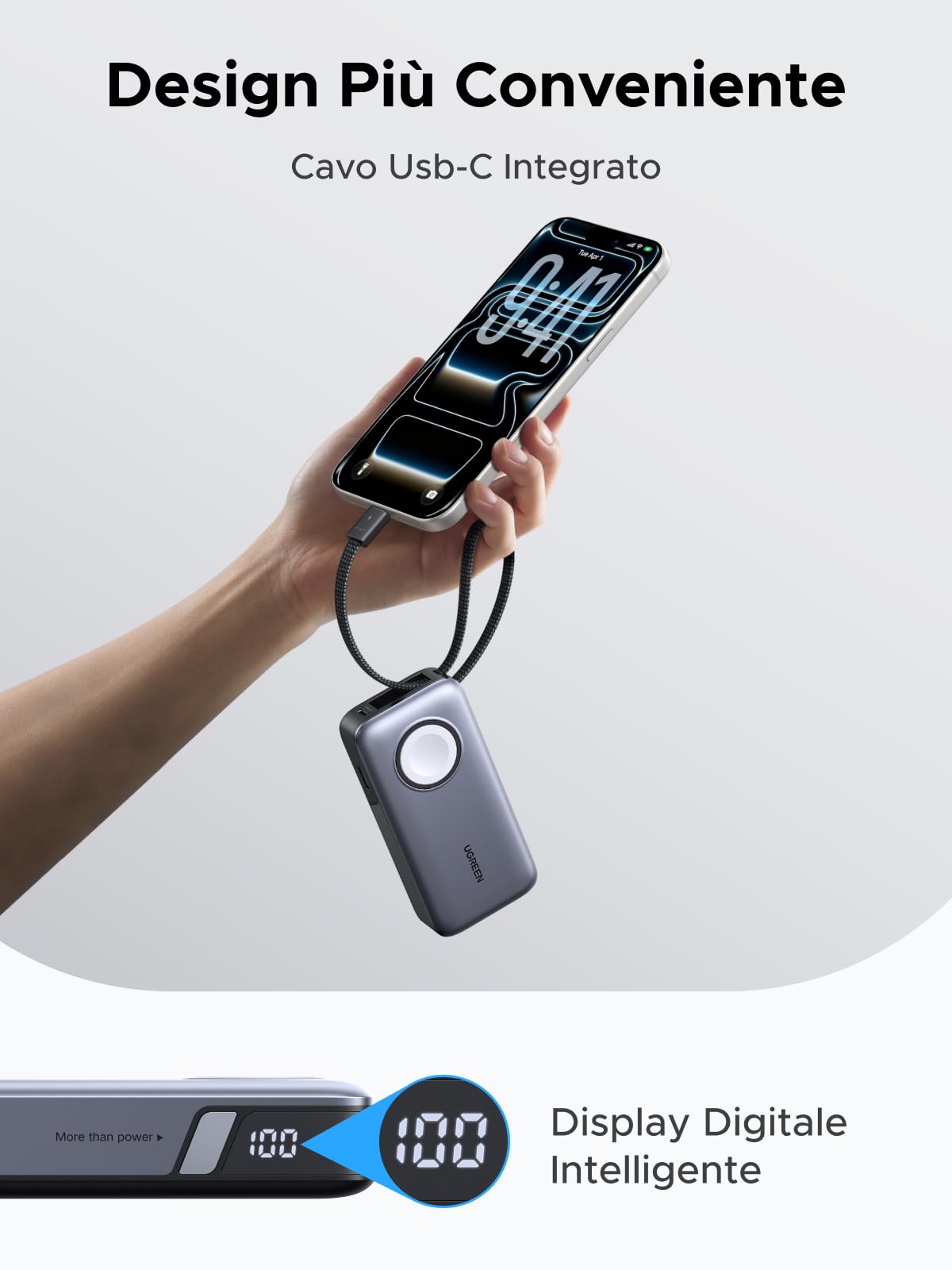 ugreen-nexode-power-bank-10000mah-30w-con-cavo-usb-c-e-ricarica-iwatch image 7