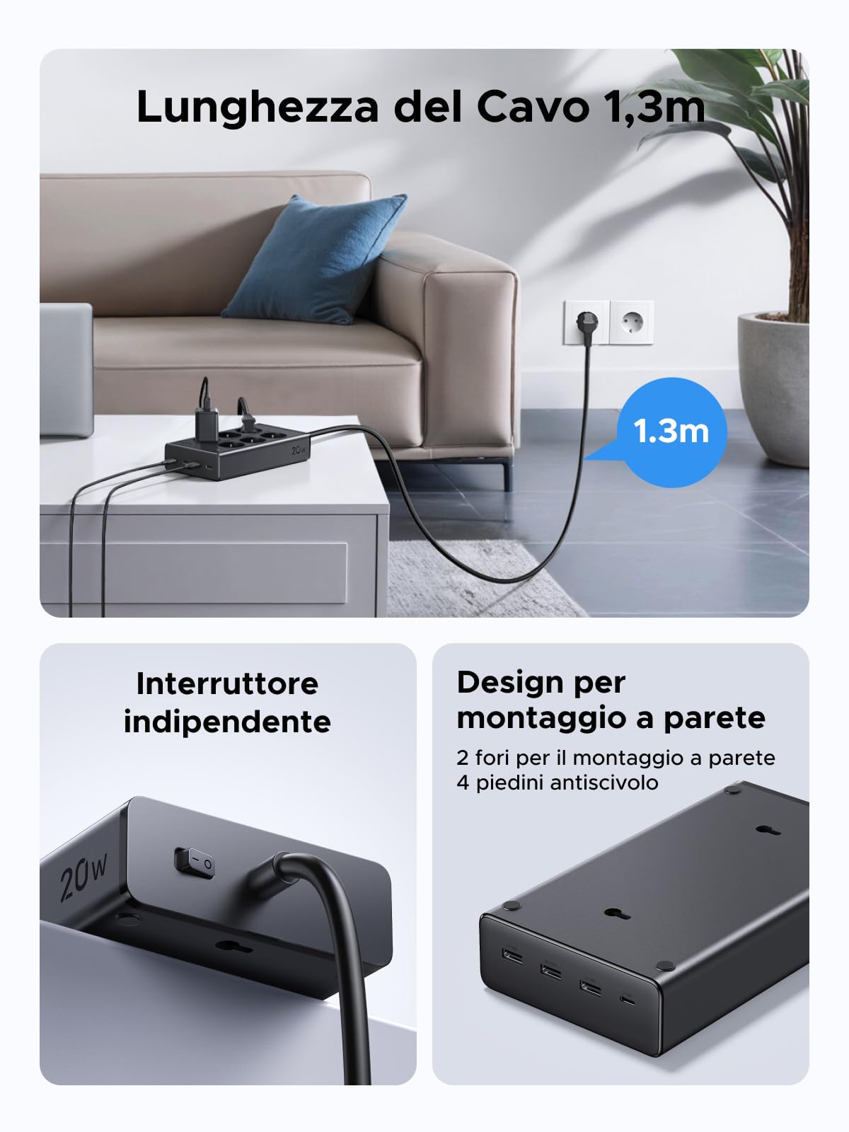 ugreen-10-in-1-ciabatta-multipresa-3680w-6-prese-4-usb-pd-20w-nera image 4