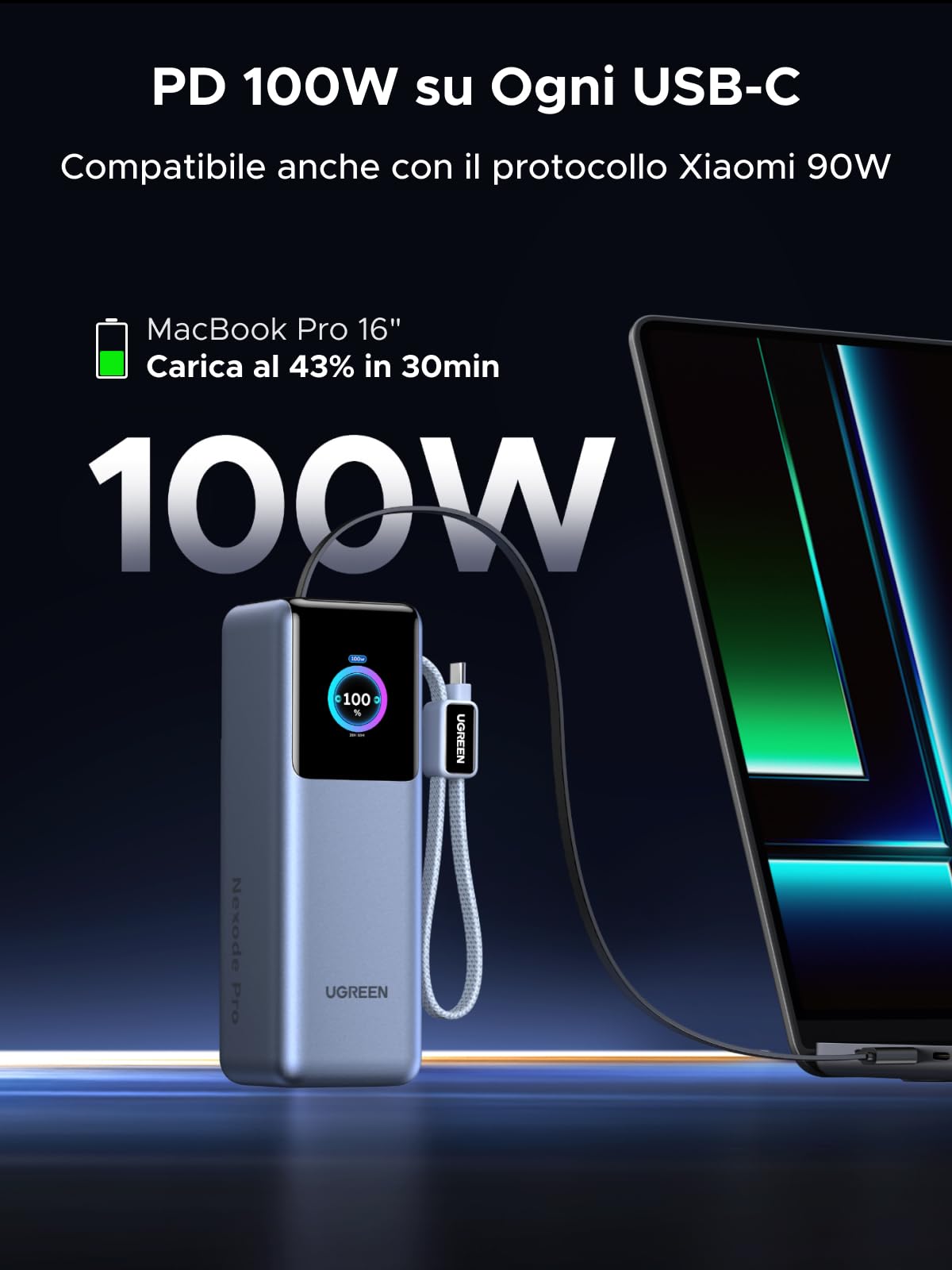 ugreen-nexode-pro-200w-power-bank-25000mah-usb-c-100w-4-in-1-con-display-tft image 4