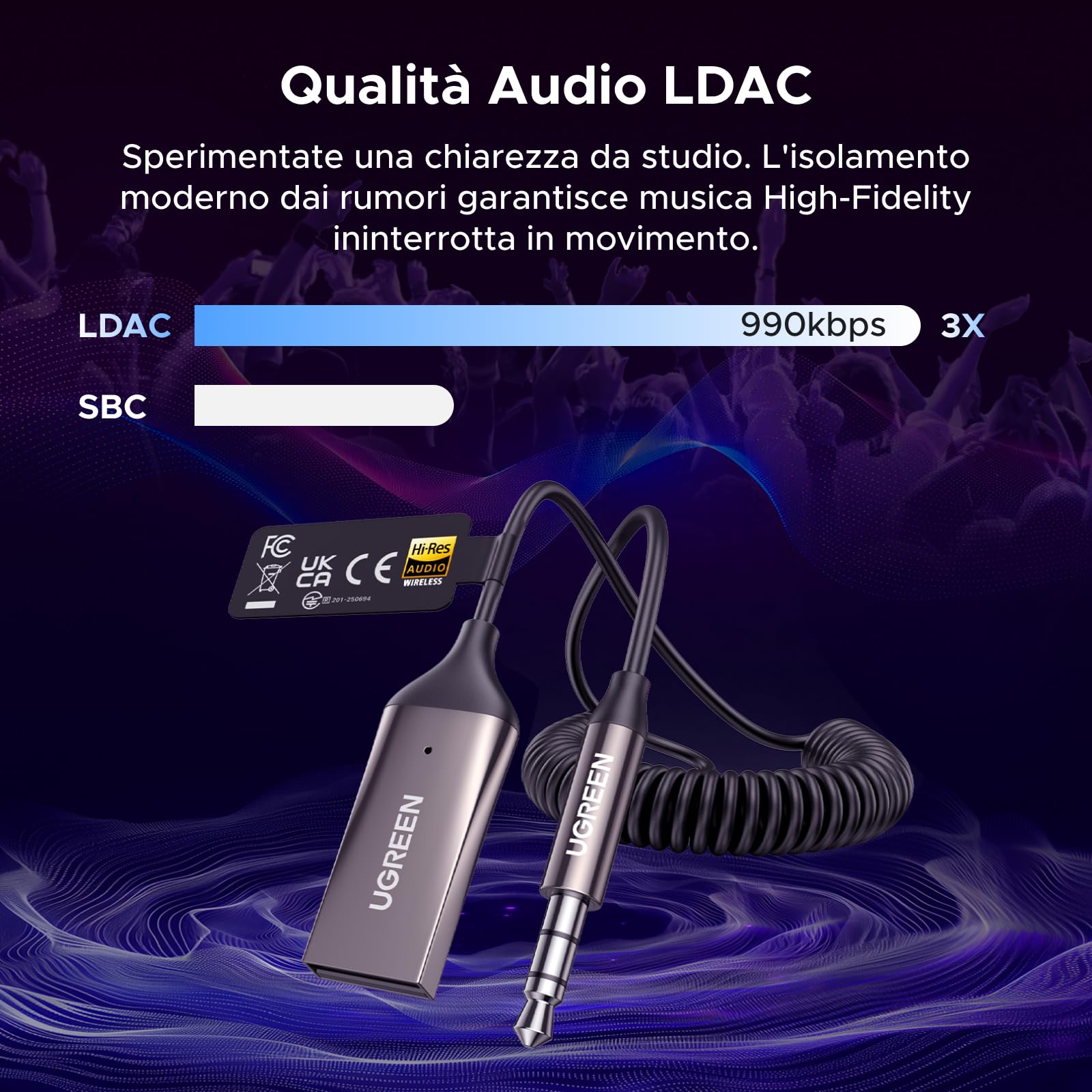 ugreen-ricevitore-bluetooth-6-0-ldac-per-auto-adattatore-audio-hi-res-jack-3-5mm image 3