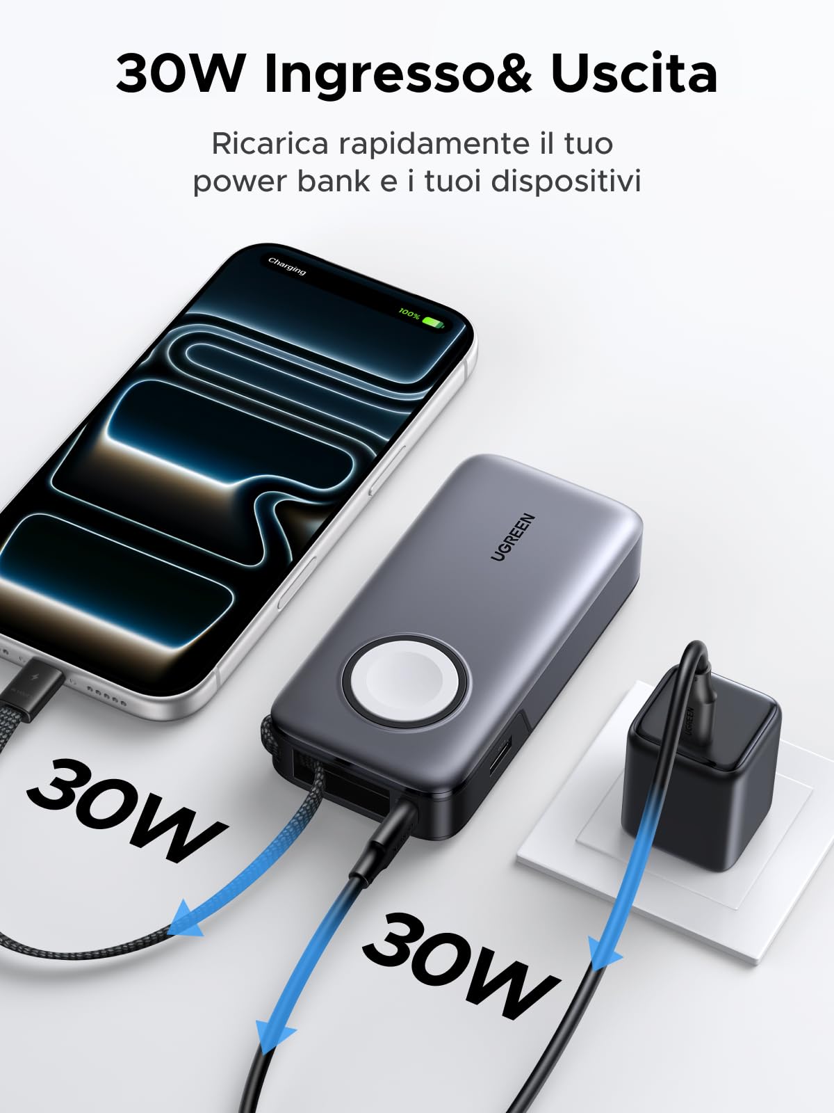 ugreen-nexode-power-bank-10000mah-30w-con-cavo-usb-c-e-ricarica-iwatch image 5