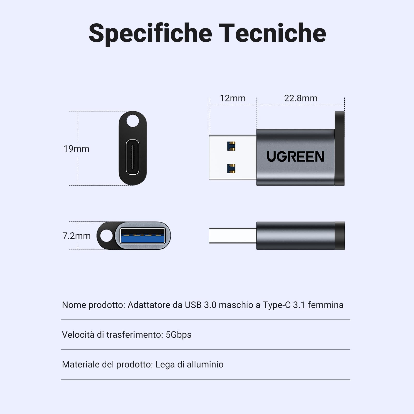 ugreen-adattatore-usb-c-femmina-a-usb-a-maschio-3-0-5gbps-con-ricarica-3a-nero image 7