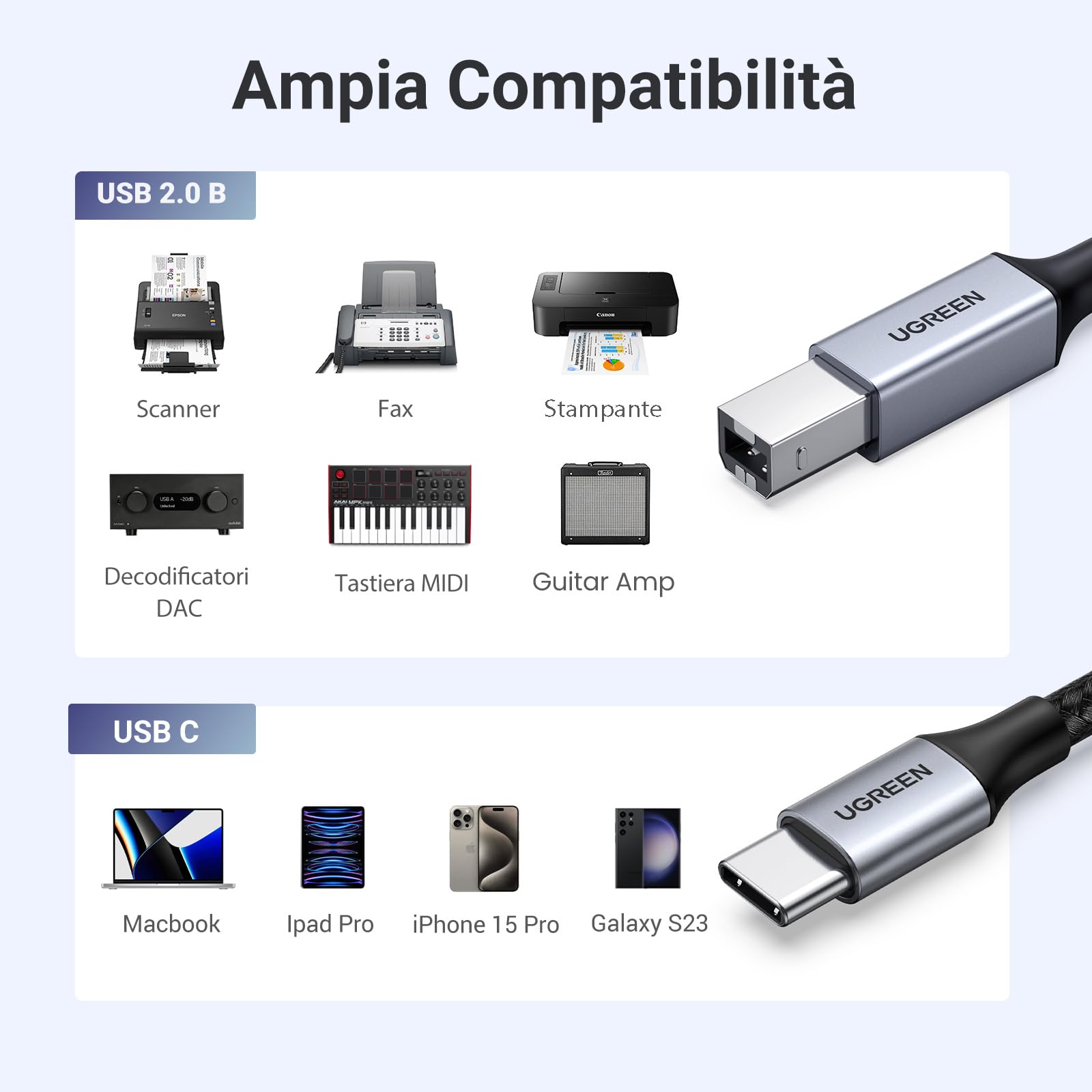 ugreen-cavo-stampante-usb-c-a-usb-b-nylon-1m image 2