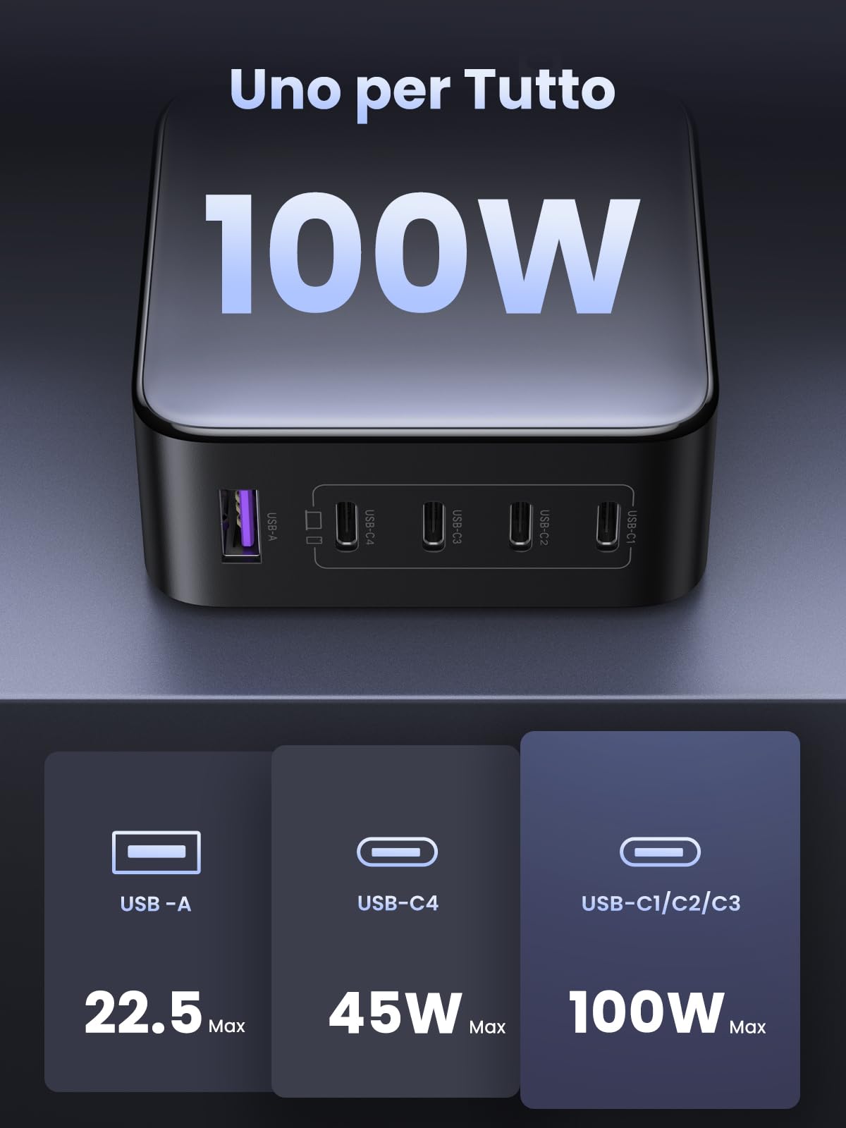 ugreen-nexode-caricatore-usb-c-gan-100w-a-5-porte-4-usb-c-usb-a image 5