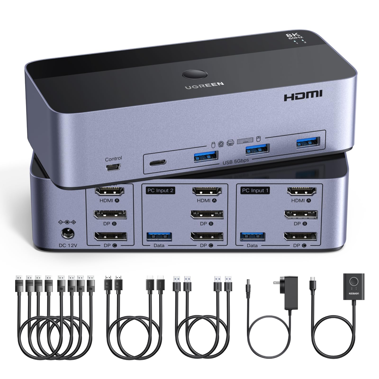 ugreen-switch-kvm-hdmi-2x-dp-2-pc-a-3-monitor-8k-60hz-con-4x-usb-5gbps image 1