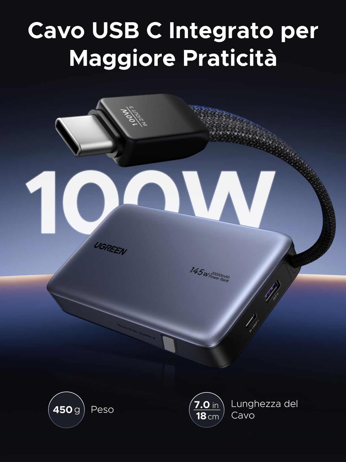 ugreen-nexode-145w-power-bank-20000mah-pd-100w-con-cavo-usb-c-integrato image 6
