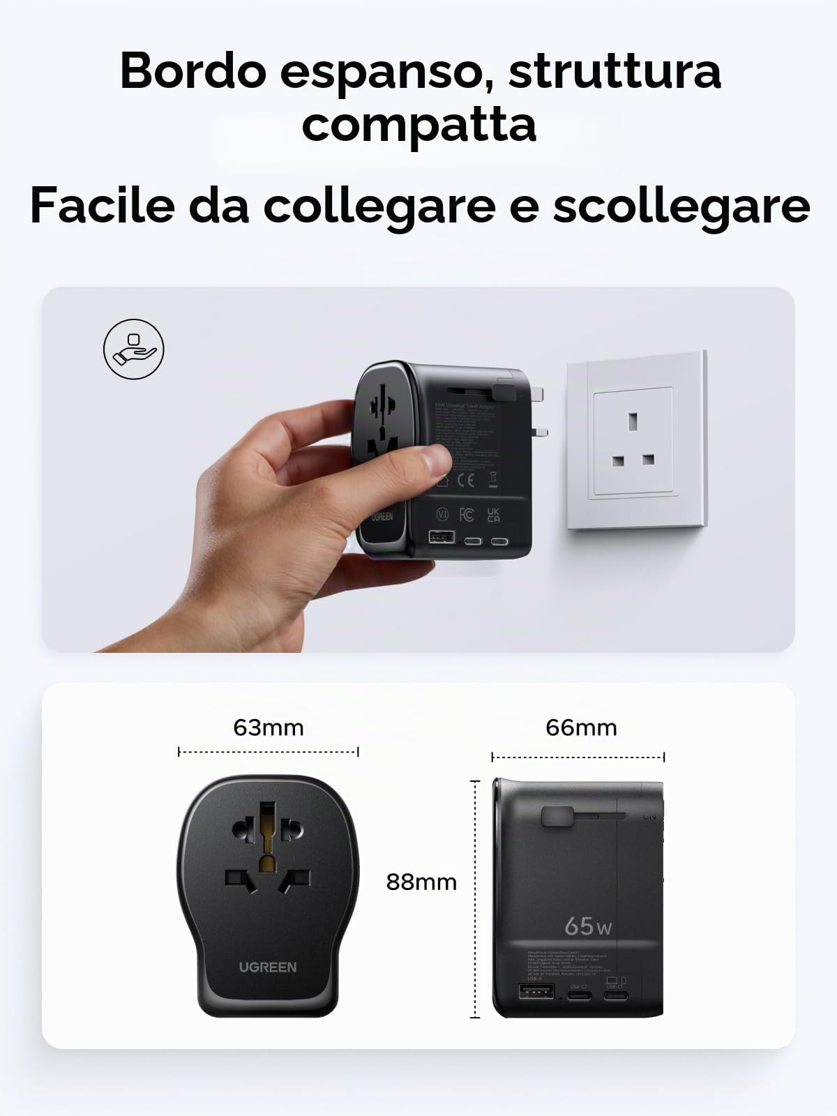 ugreen-65w-adattatore-da-viaggio-universale-gan-2x-usb-c-usb-a image 8