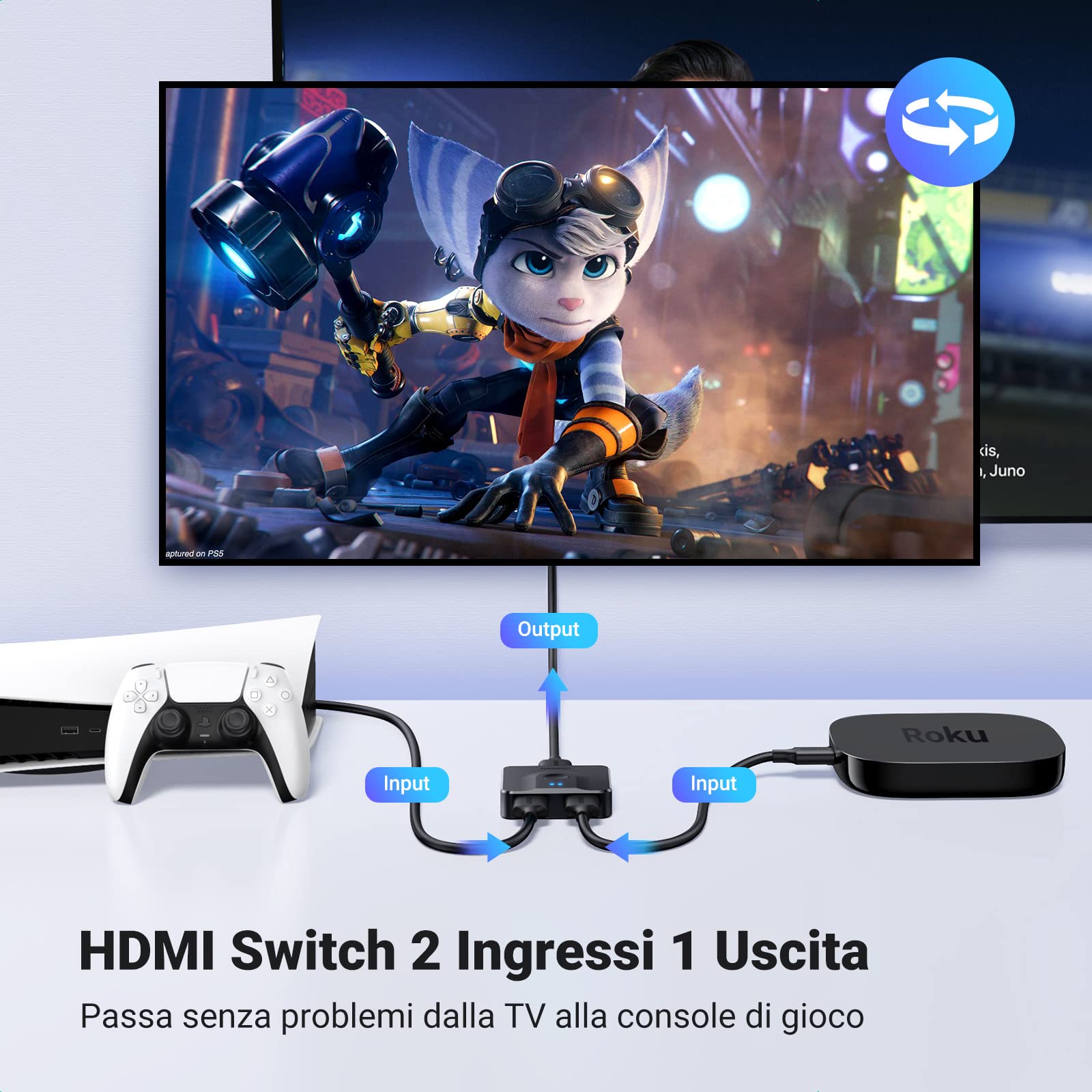 ugreen-switch-hdmi-4k-60hz-bidirezionale-2-ingressi-1-uscita-splitter image 2