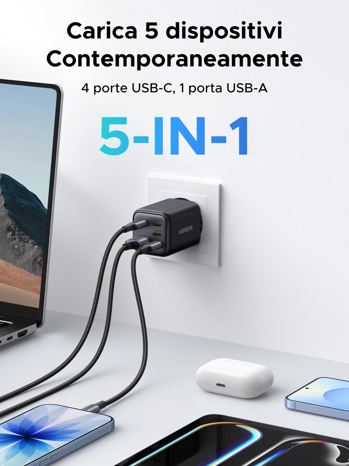 ugreen-45w-caricatore-usb-c-5-porte-gan-da-parete-4c-1a image 3