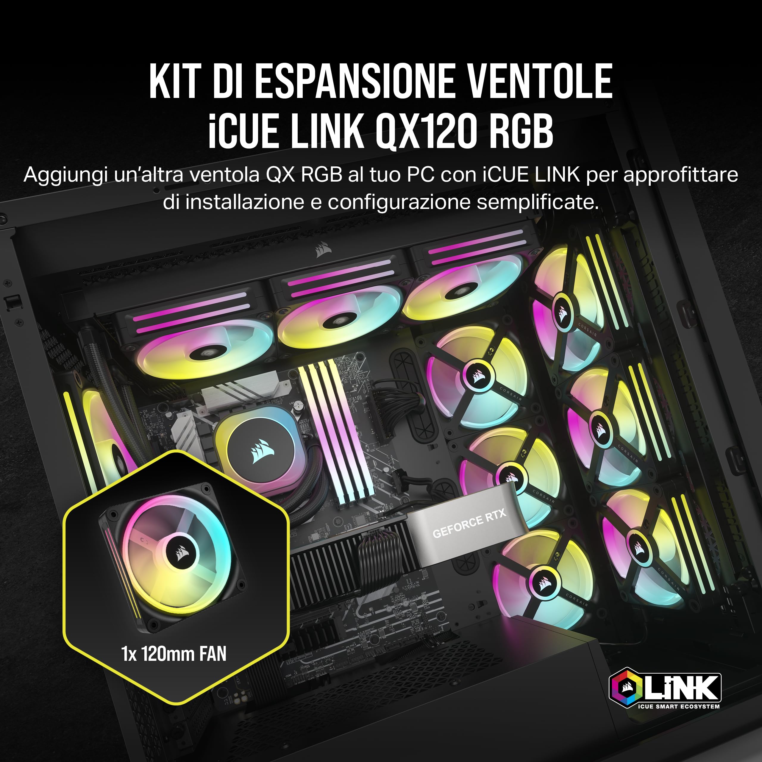corsair-icue-link-qx120-rgb-ventola-120mm-nera-cupola-magnetica-pwm-2400-rpm image 2
