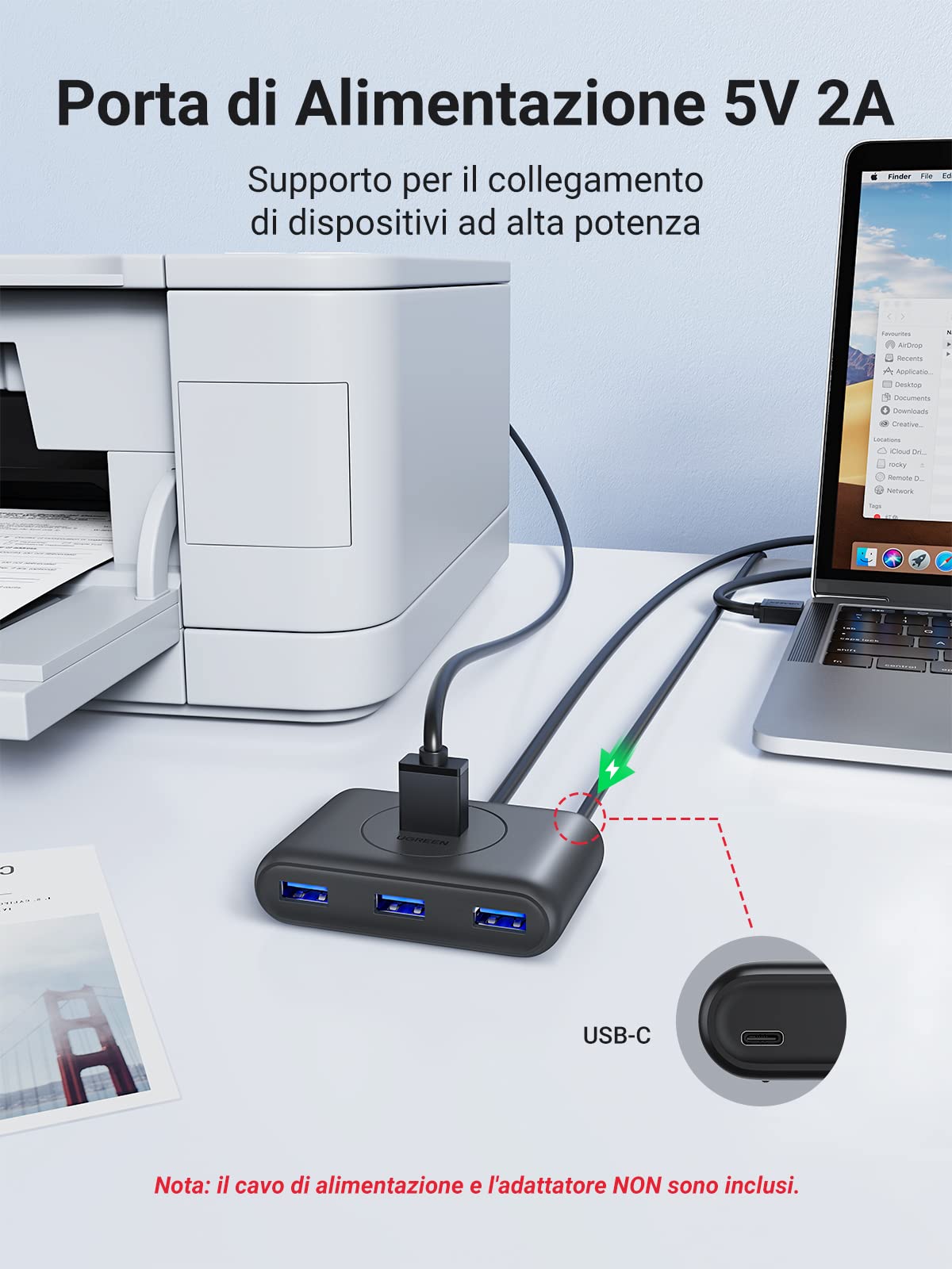 ugreen-hub-usb-3-0-4-porte-5gbps-con-cavo-100cm-led-nero image 4