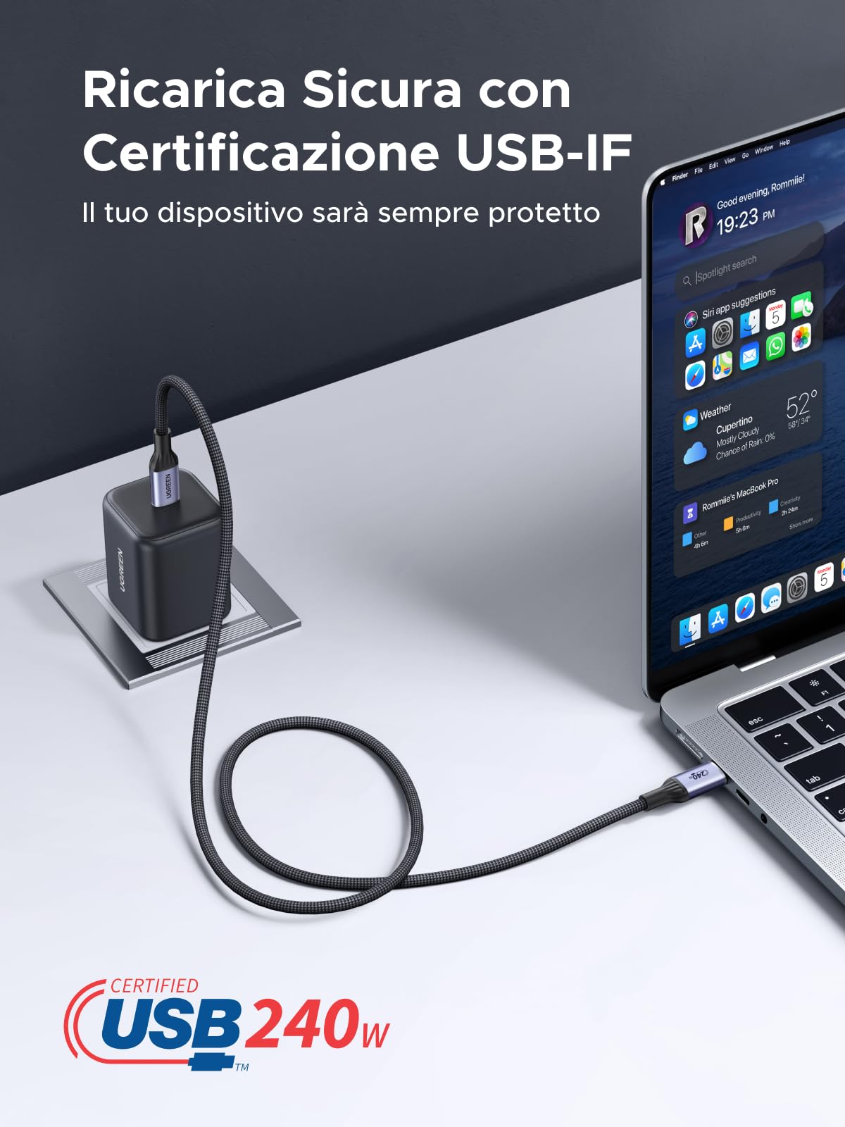 ugreen-cavo-usb-c-240w-pd-3-1-certificato-usb-if-1m-nylon image 3
