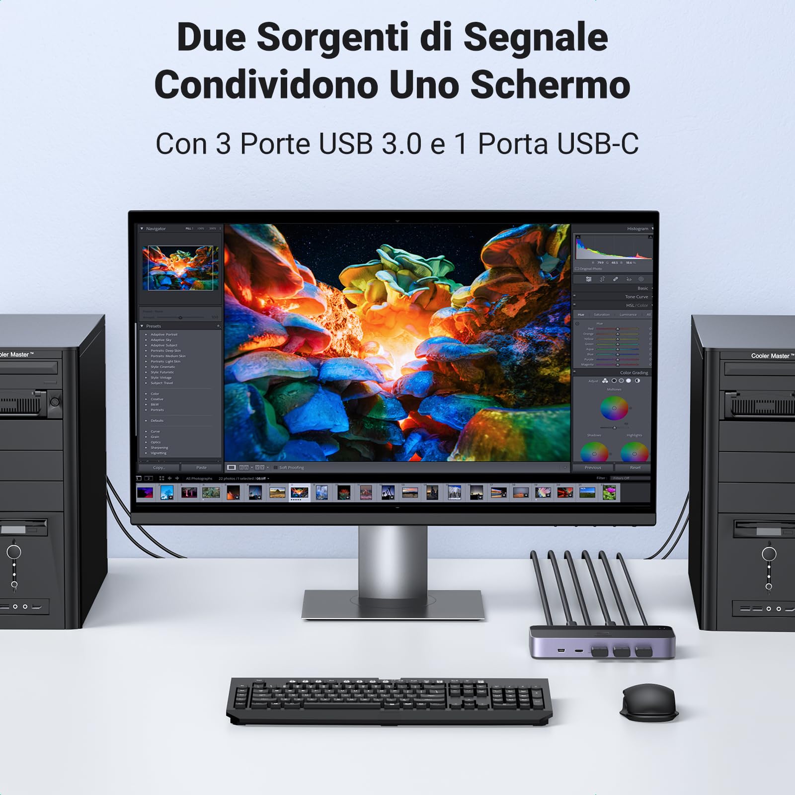 ugreen-switch-kvm-hdmi-4k-60hz-2-ingressi-1-uscita-con-hub-usb-3-0-5gbps image 2