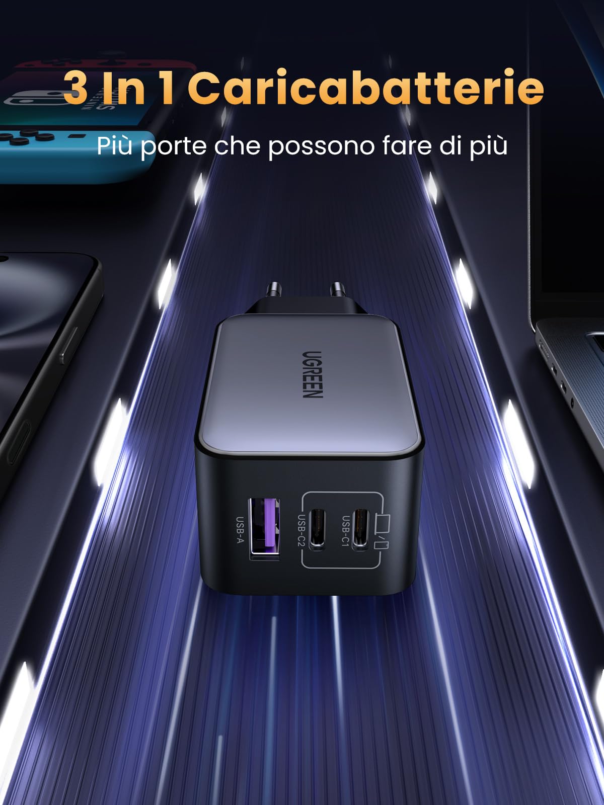 ugreen-nexode-65w-caricatore-usb-c-gan-3-porte-pd-nero image 3