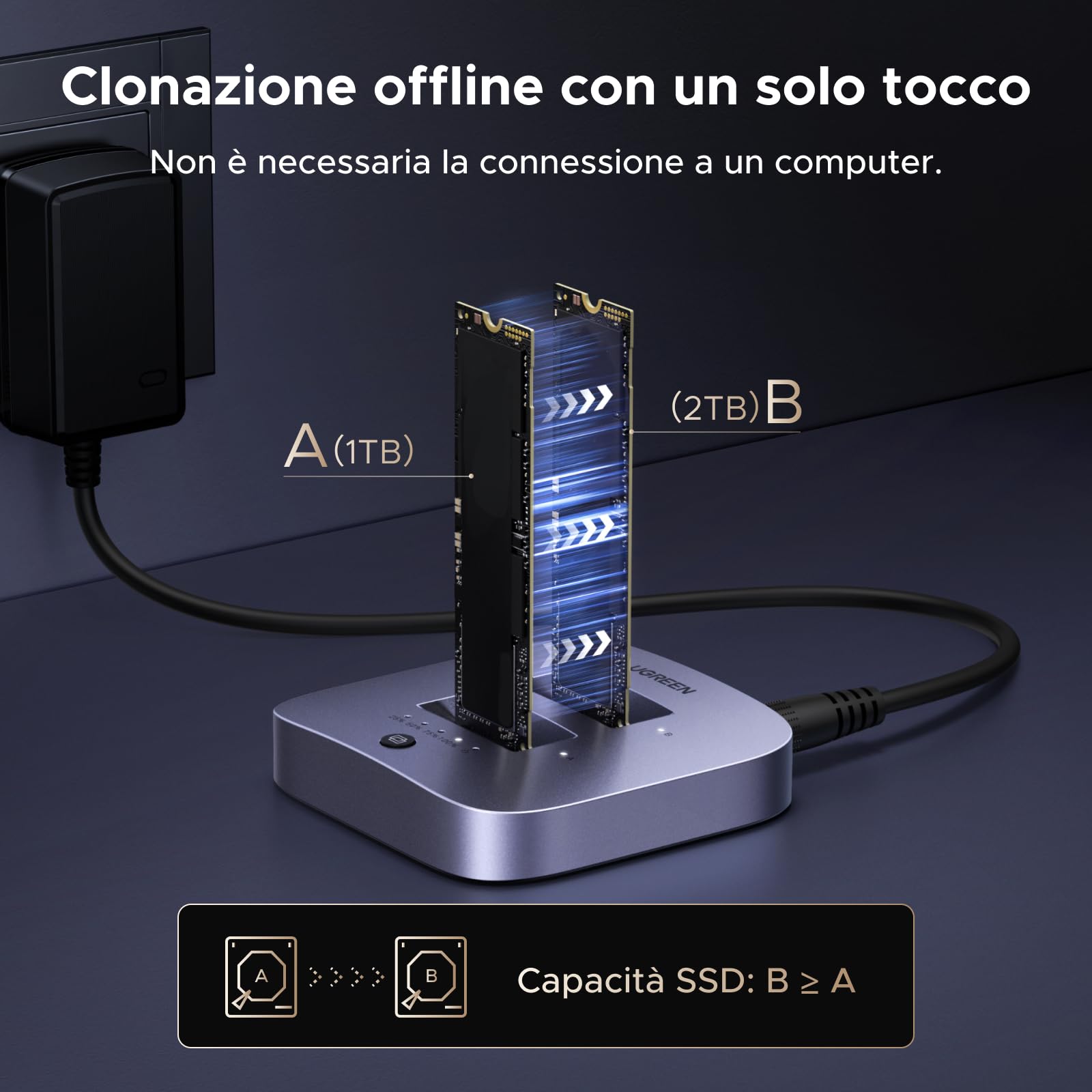 ugreen-stazione-docking-m-2-nvme-dual-bay-20gbps-usb-3-2-gen-2x2-con-clonazione- image 3