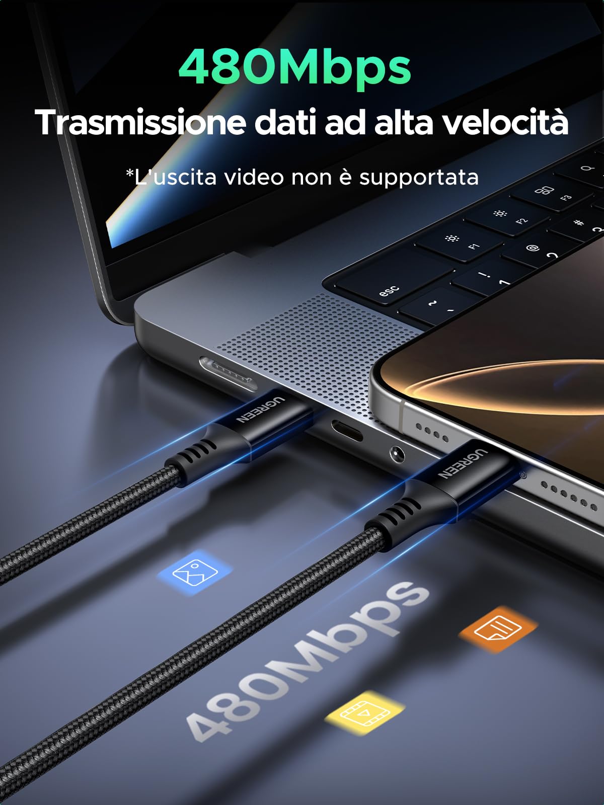 ugreen-zapix-cavo-usb-c-a-usb-c-100w-pd-3-0-nylon-1m image 6