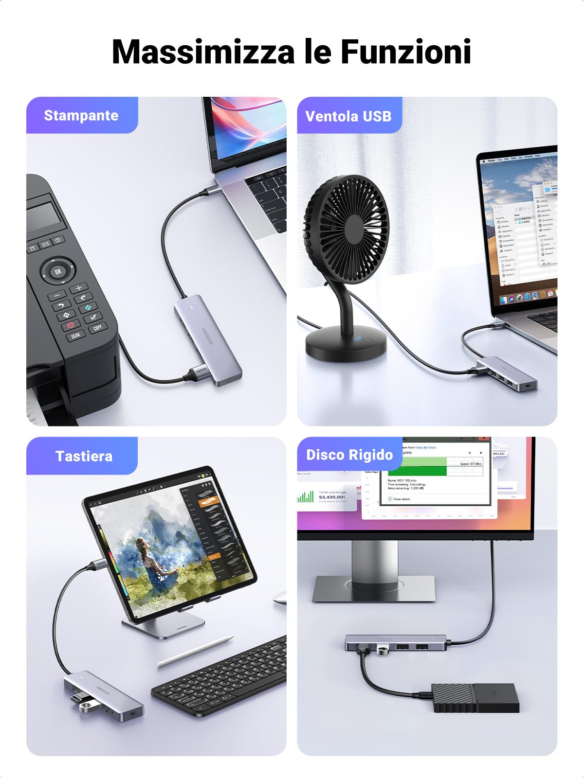 ugreen-hub-usb-c-a-4-porte-usb-3-0-5gbps-con-alimentazione-usb-c-15cm image 6
