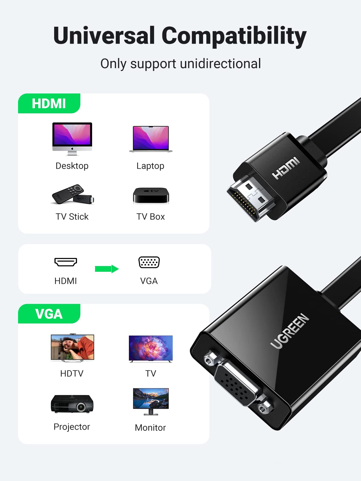 ugreen-adattatore-hdmi-a-vga-attivo-1080p-con-audio-jack-3-5mm-nero image 2