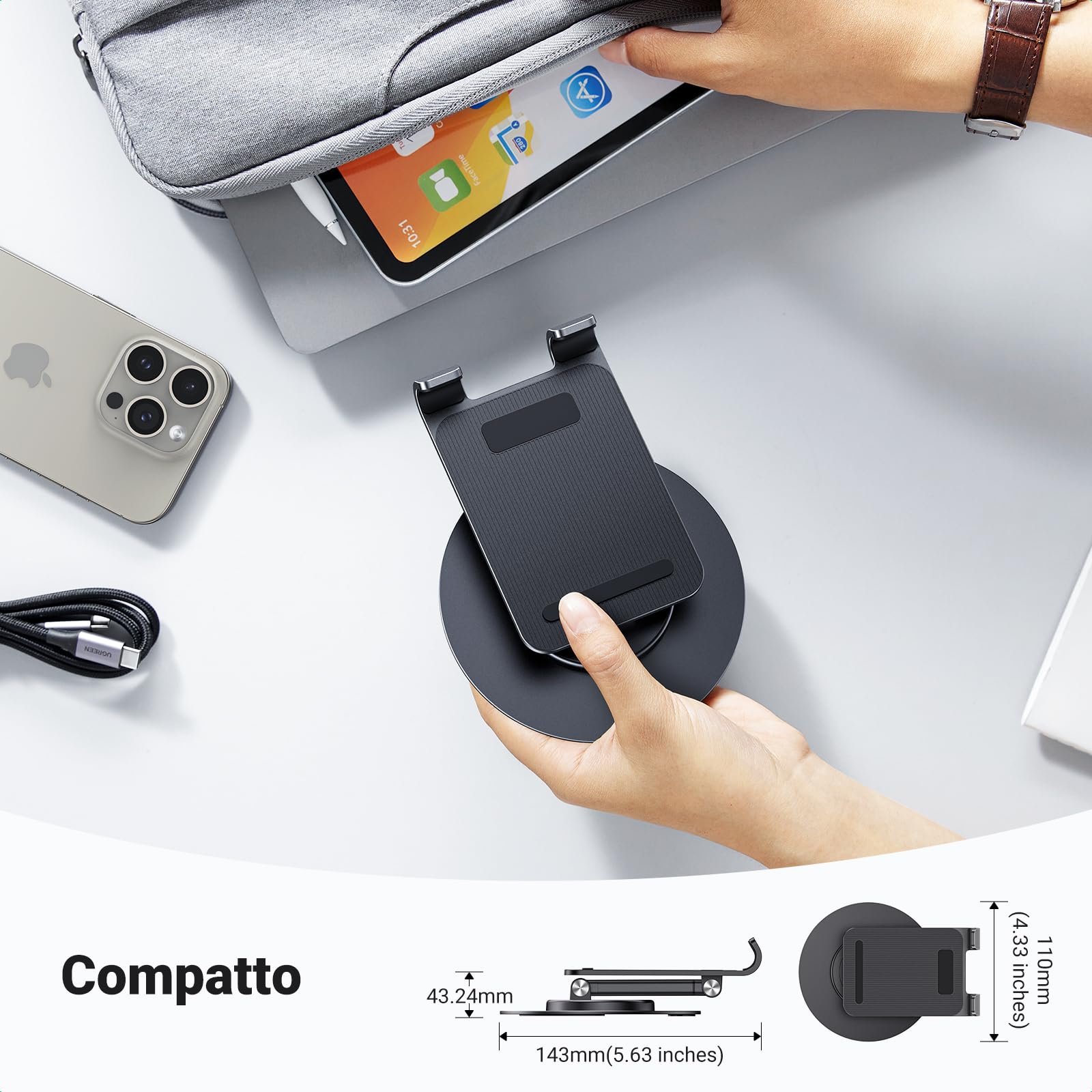 ugreen-supporto-cellulare-e-tablet-regolabile-da-tavolo-base-girevole-360-allumi image 7