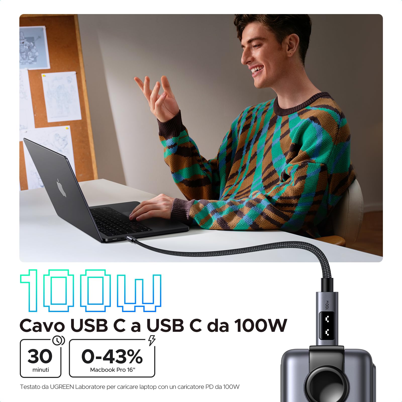 ugreen-uno-cavo-usb-c-100w-nylon-intrecciato-1m-ricarica-rapida-pd-3-0 image 2
